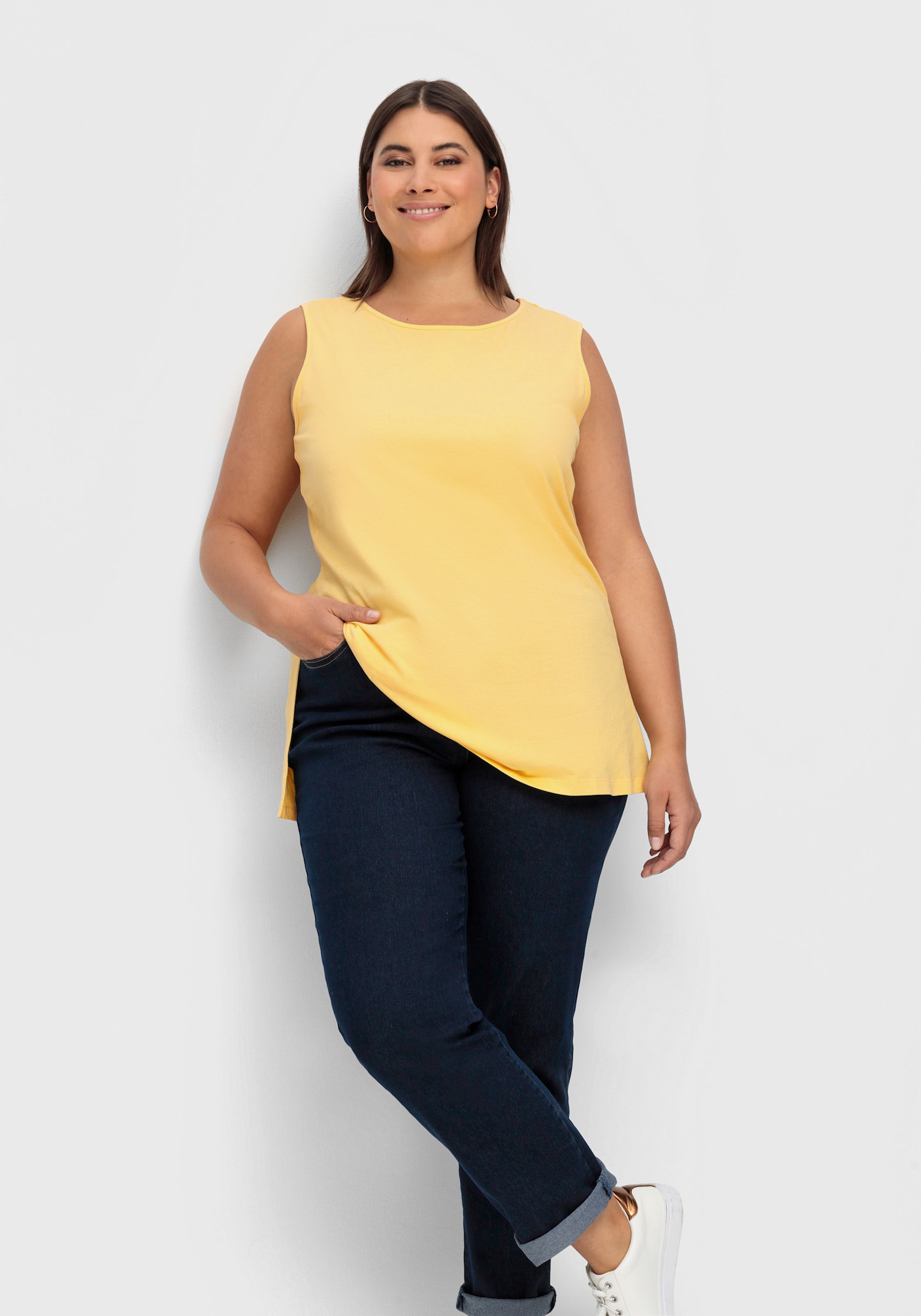 Longtop mit Seitenschlitzen - gelb