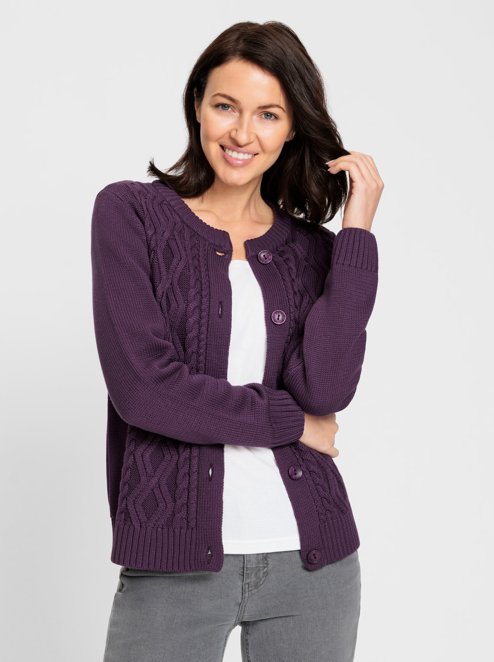  Strickjacke im Strickmuster-Mix - traube