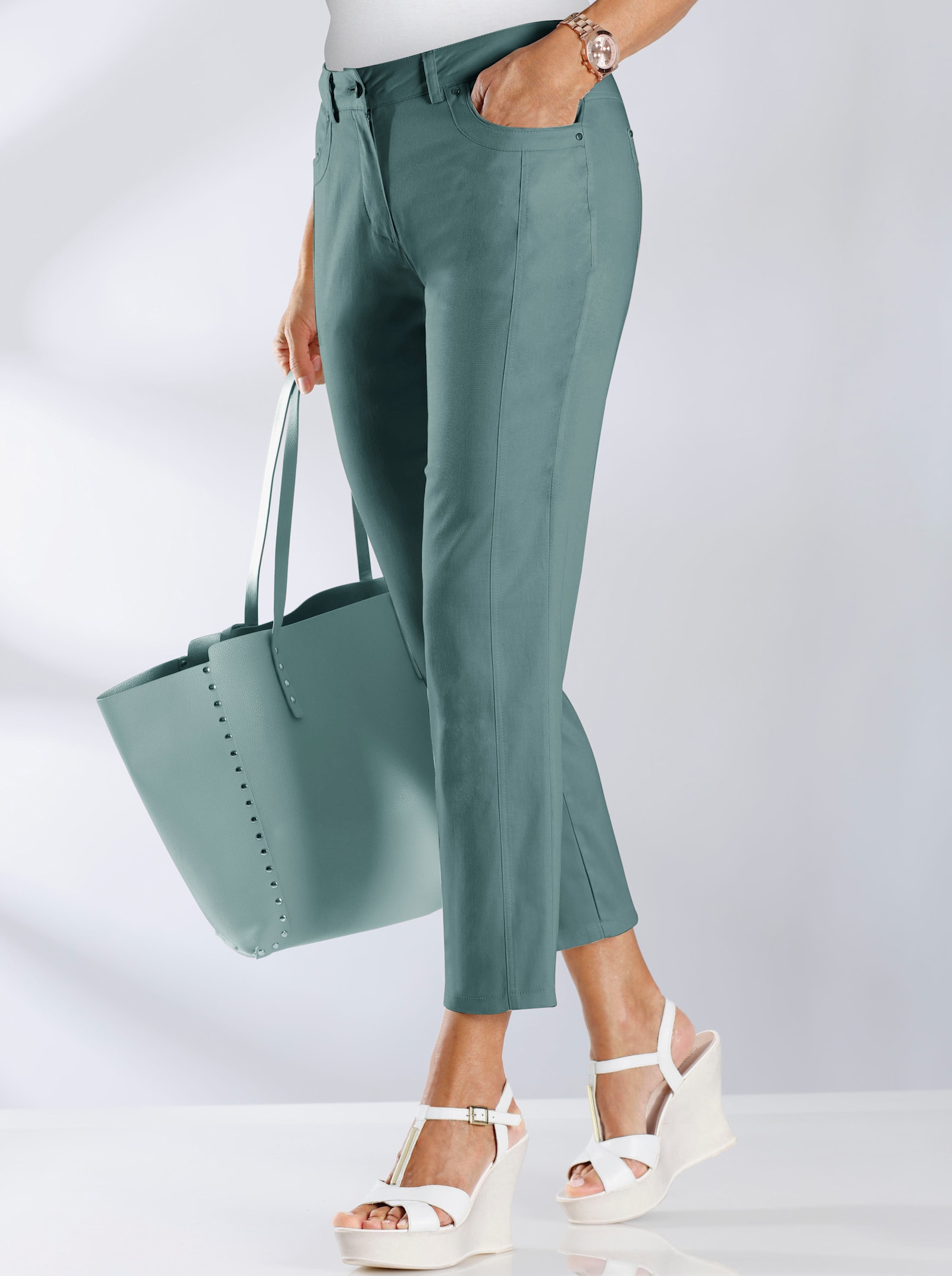 7/8-jeans met afkledende naden - jadegroen