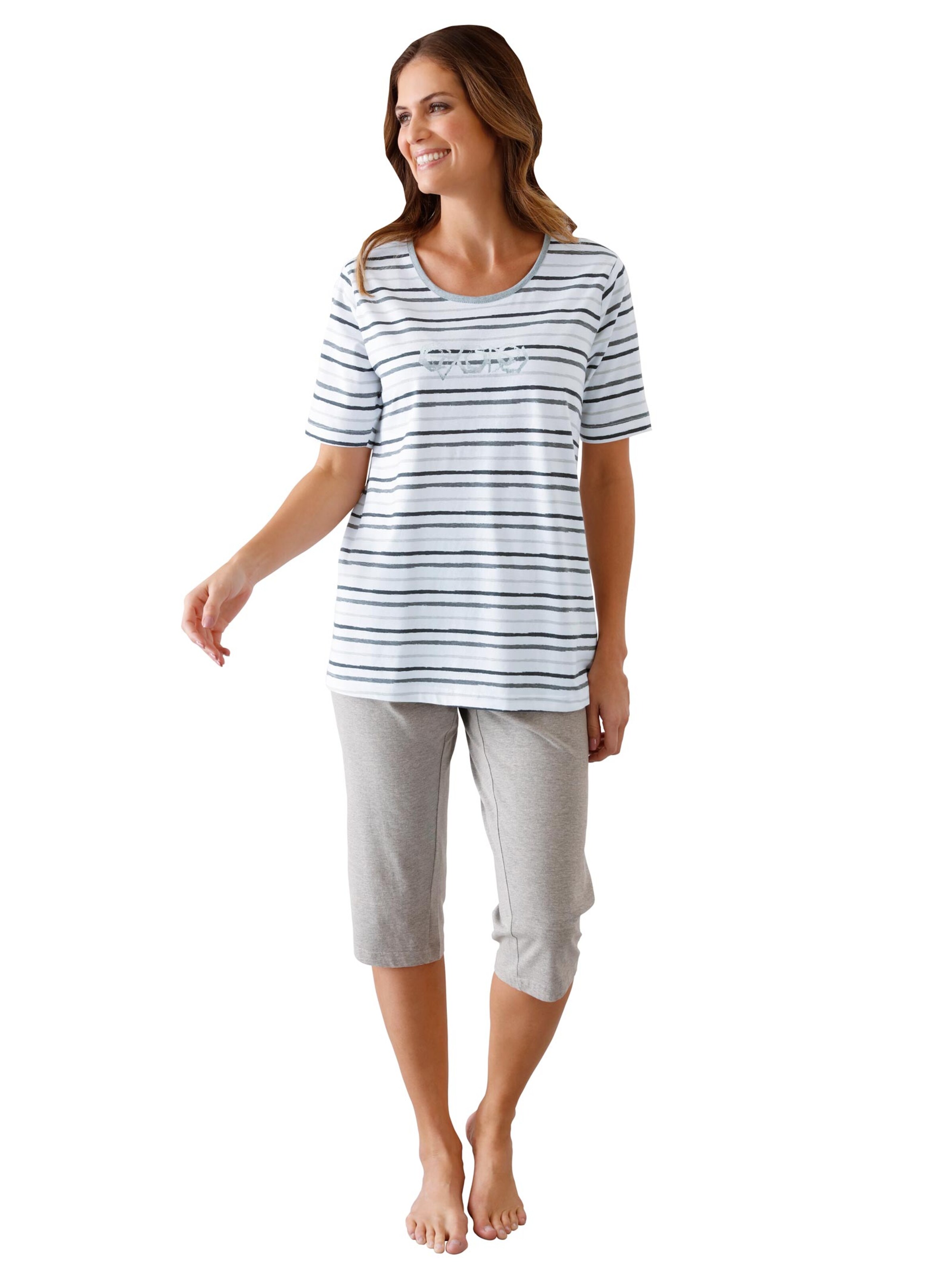 Capri-Schlafanzug - grau-bedruckt