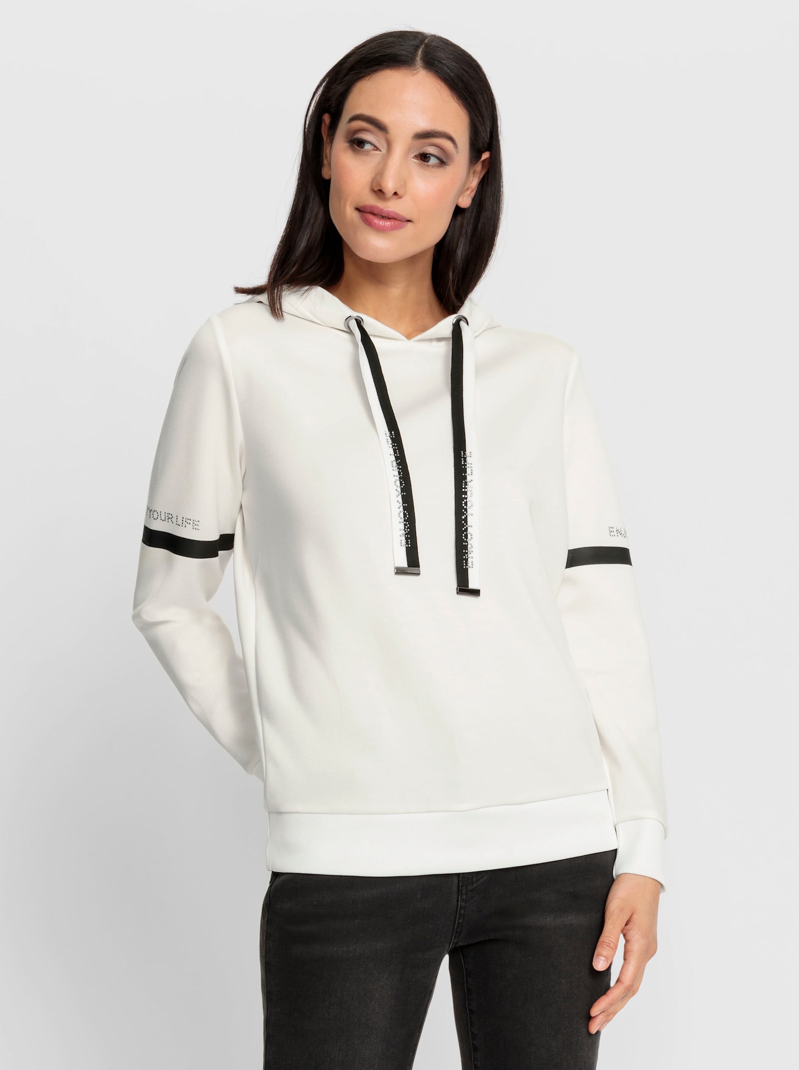 heine Hoodie mit Schriftzug - ecru