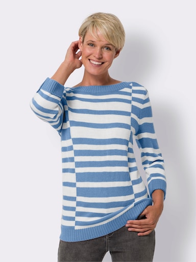 3/4 Arm-Pullover - mittelblau-weiss-gemustert