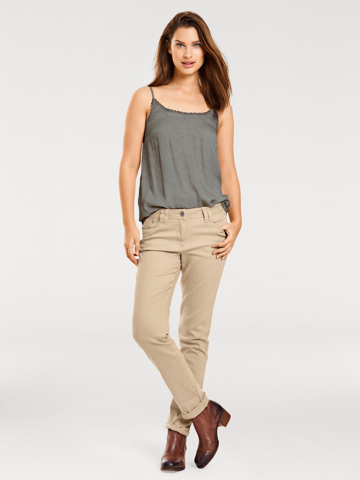 heine Broek met smalle pijpen - beige