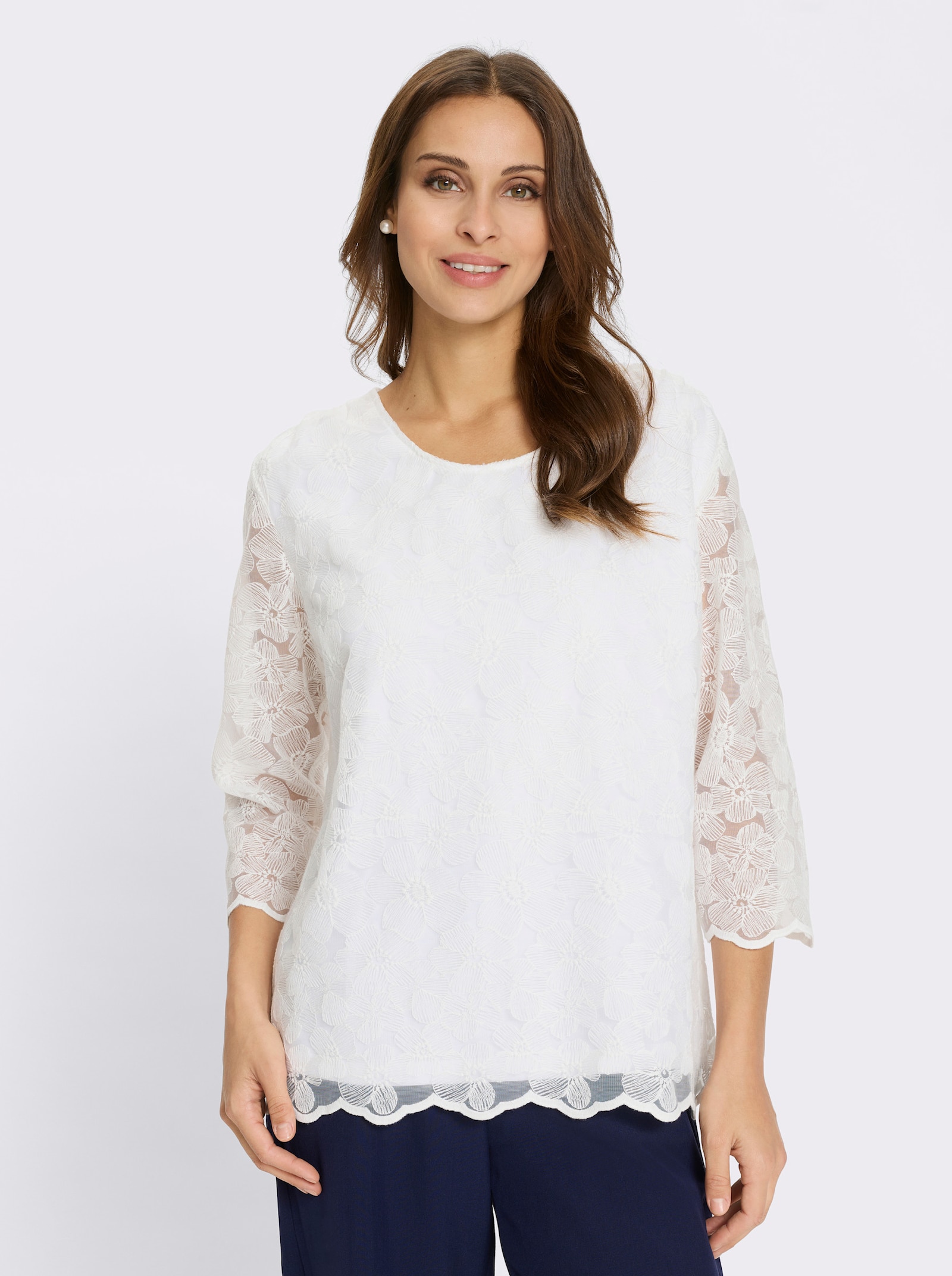 Kanten blouse in bloemenlook - ecru