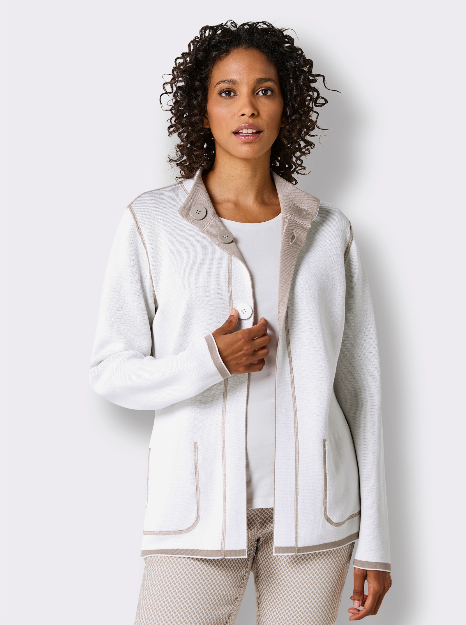 CREATION L PREMIUM Wendejacke aus Jacquard-Feinstrick - sesam-weiß