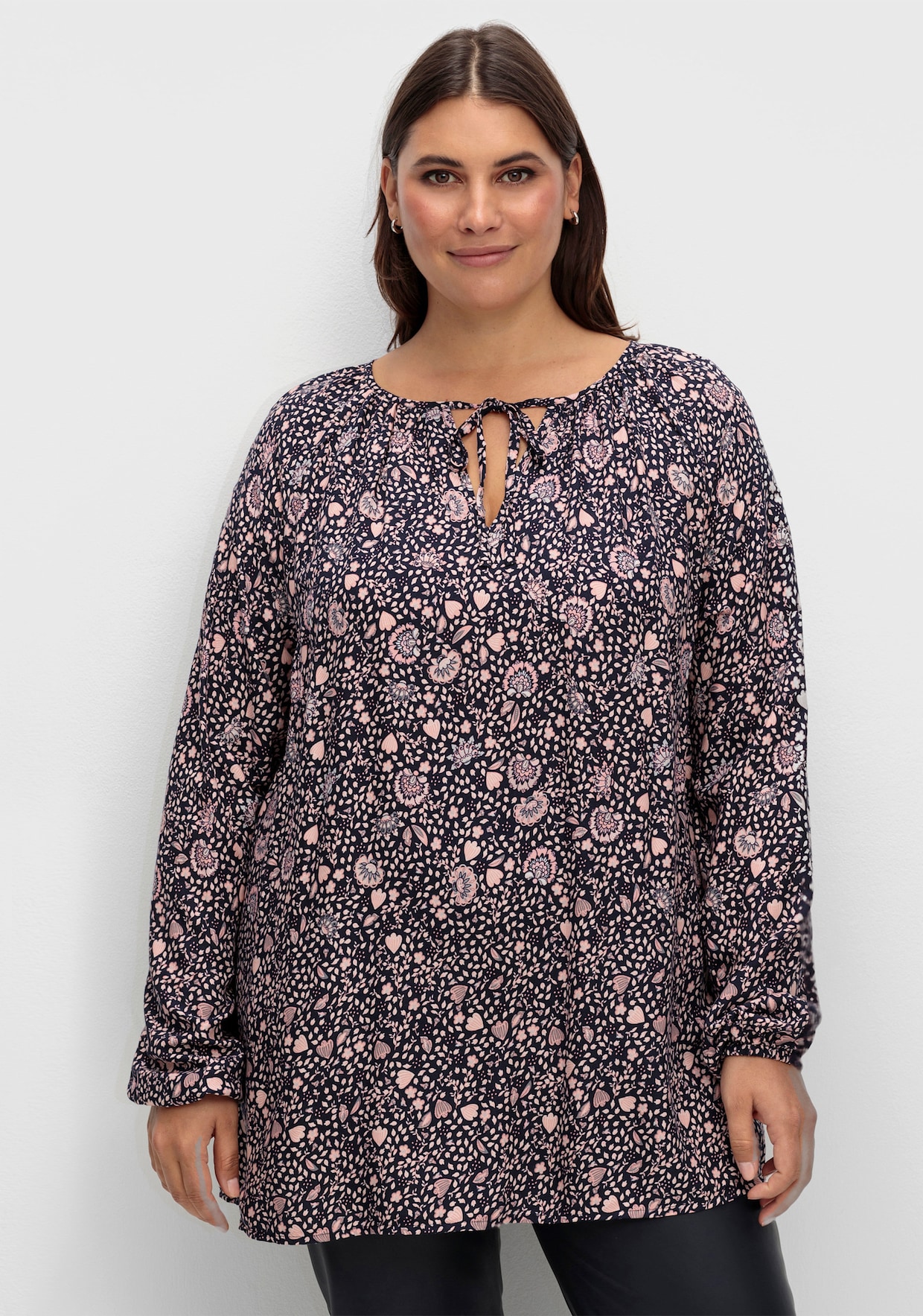 Tunika im floralen Verlaufsmuster - marine-rosenholz-bedruckt