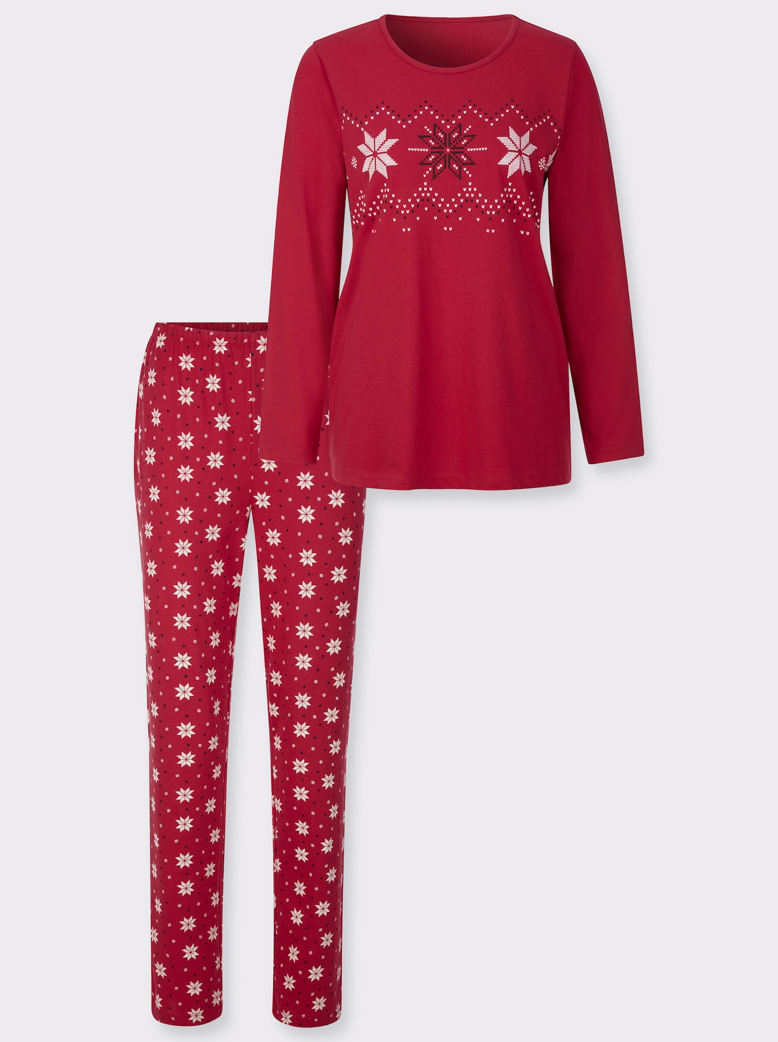 Pyjama met Noors patroon - rood/ecru bedrukt