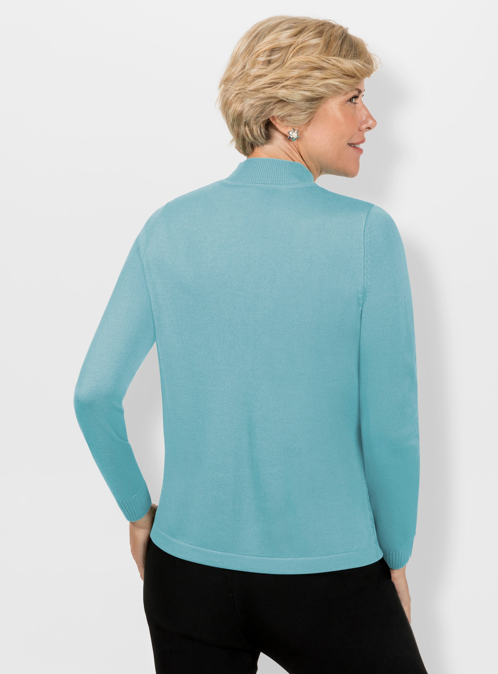 Stehkragenpullover mit Ajour-Muster - aquamarin