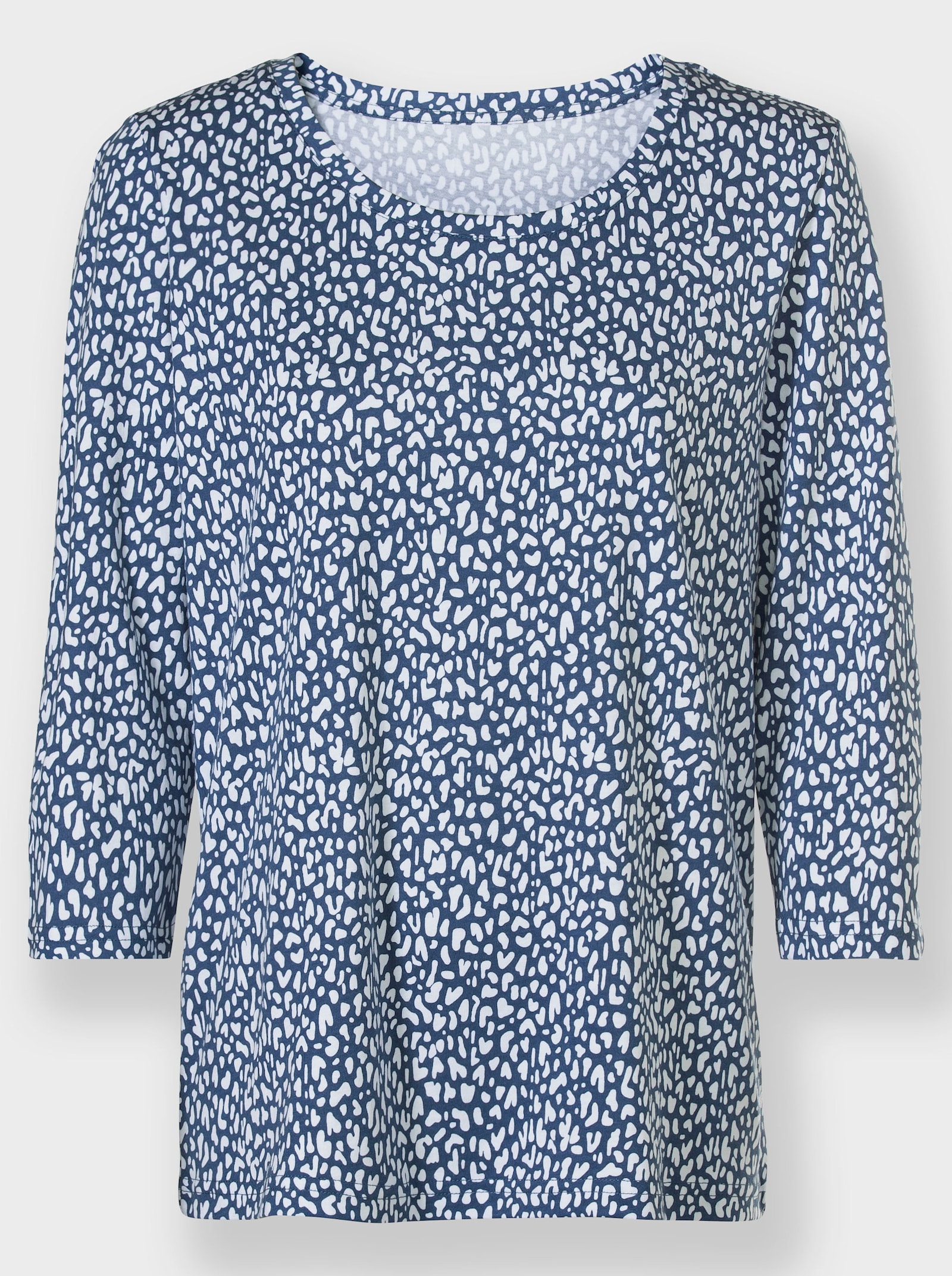 Shirt met 3/4-mouwen en minimalistische print - wit/jeansblauw bedrukt