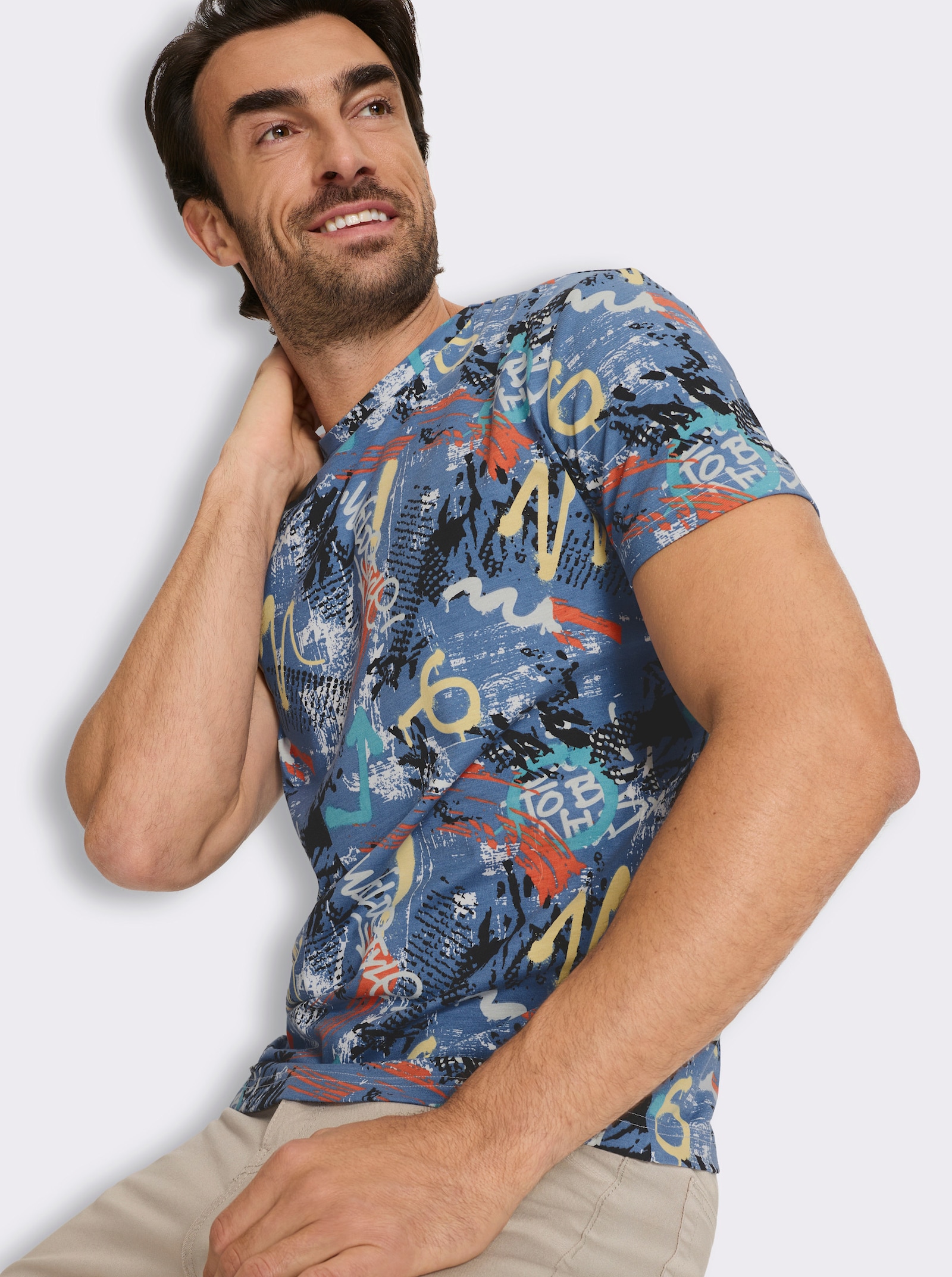 Marco Donati Kurzarmshirt mit Allover-Print - mittelblau-bedruckt