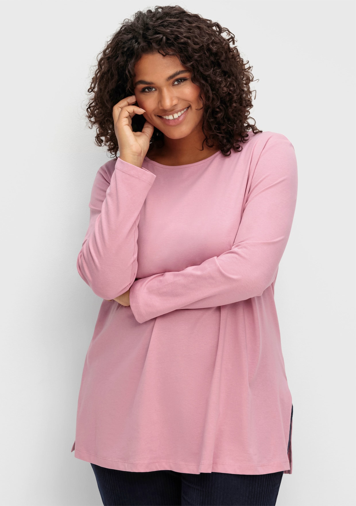 Langarmshirt mit hohen Seitenschlitzen - altrosa