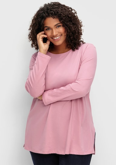 Langarmshirt mit hohen Seitenschlitzen - altrosa