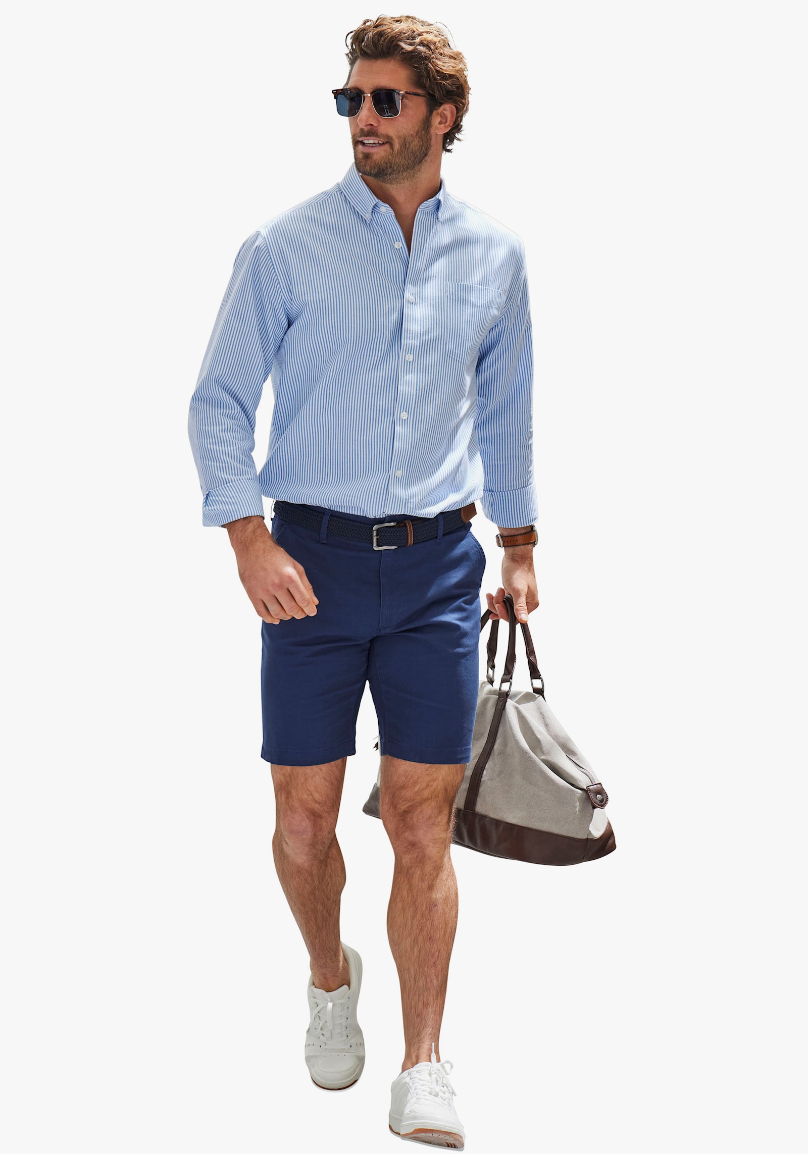 H.I.S Langarmhemd - blau / weiss