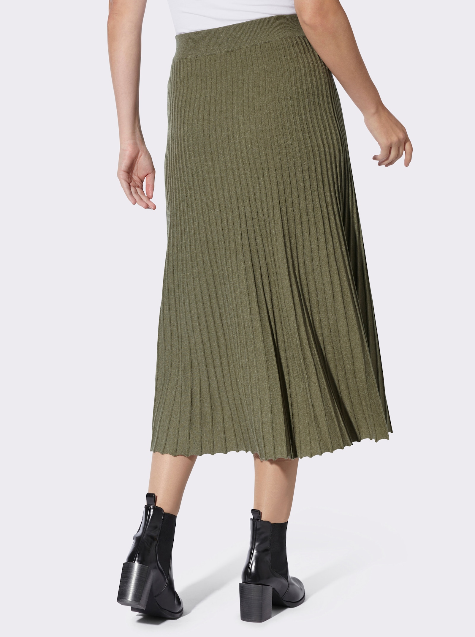 heine Gebreide rok in plissélook - kaki gemêleerd