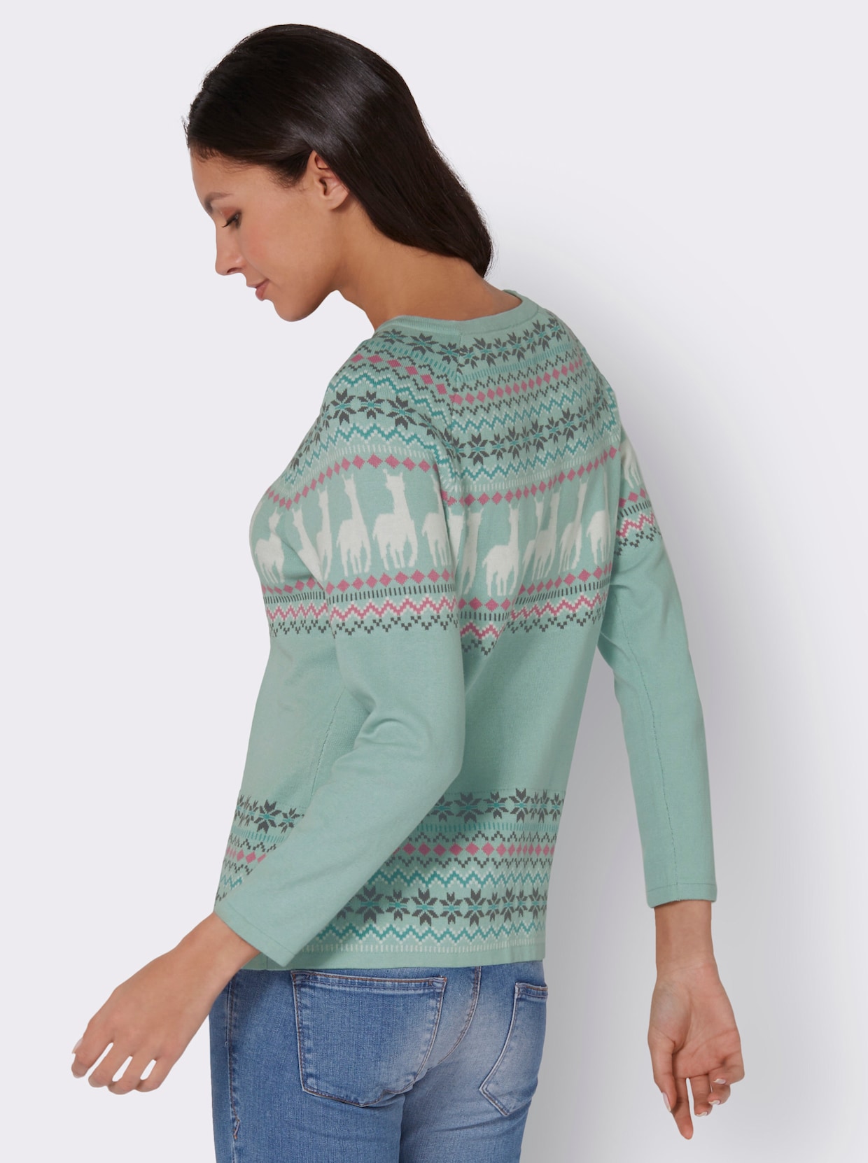 Norwegerpullover - kalkmint-ecru-gemustert