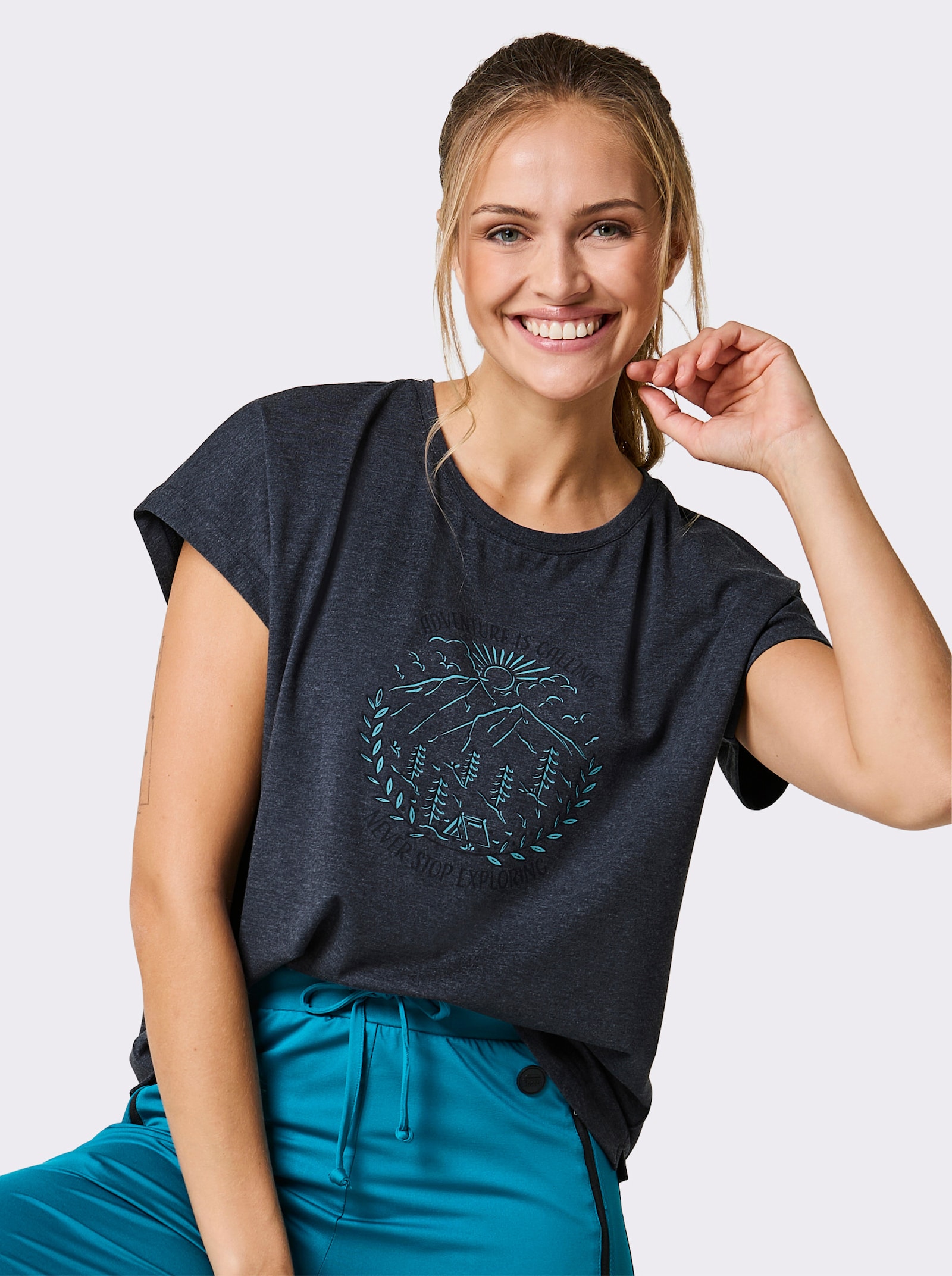 Catamaran Sports Freizeitshirt mit überschnittenen Schultern - dunkelblau-meliert