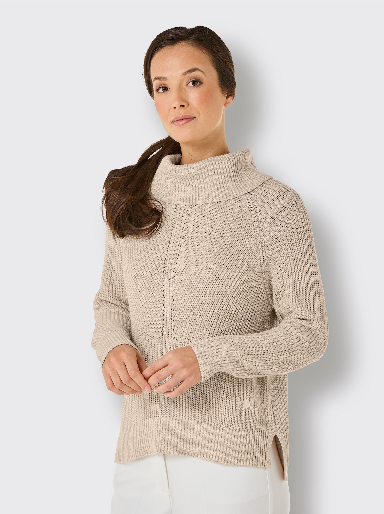 CREATION L PREMIUM Rollkragenpullover mit Raglan-Ärmel - beige-champagner-meliert