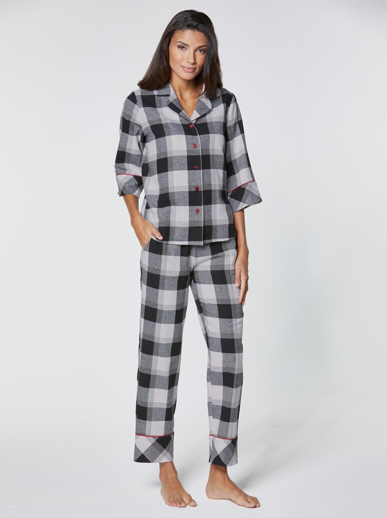 wäschepur Pyjama - schwarz-weiß-kariert