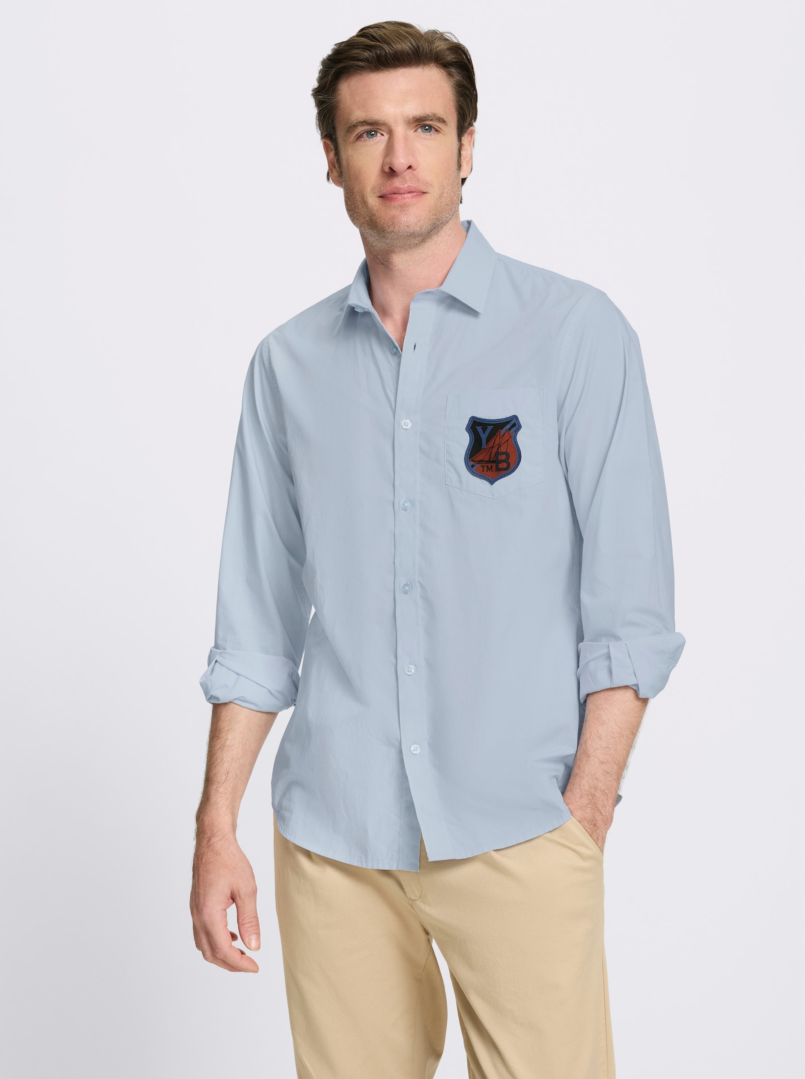 Catamaran Langarmhemd aus reiner Baumwolle, Popeline - hellblau