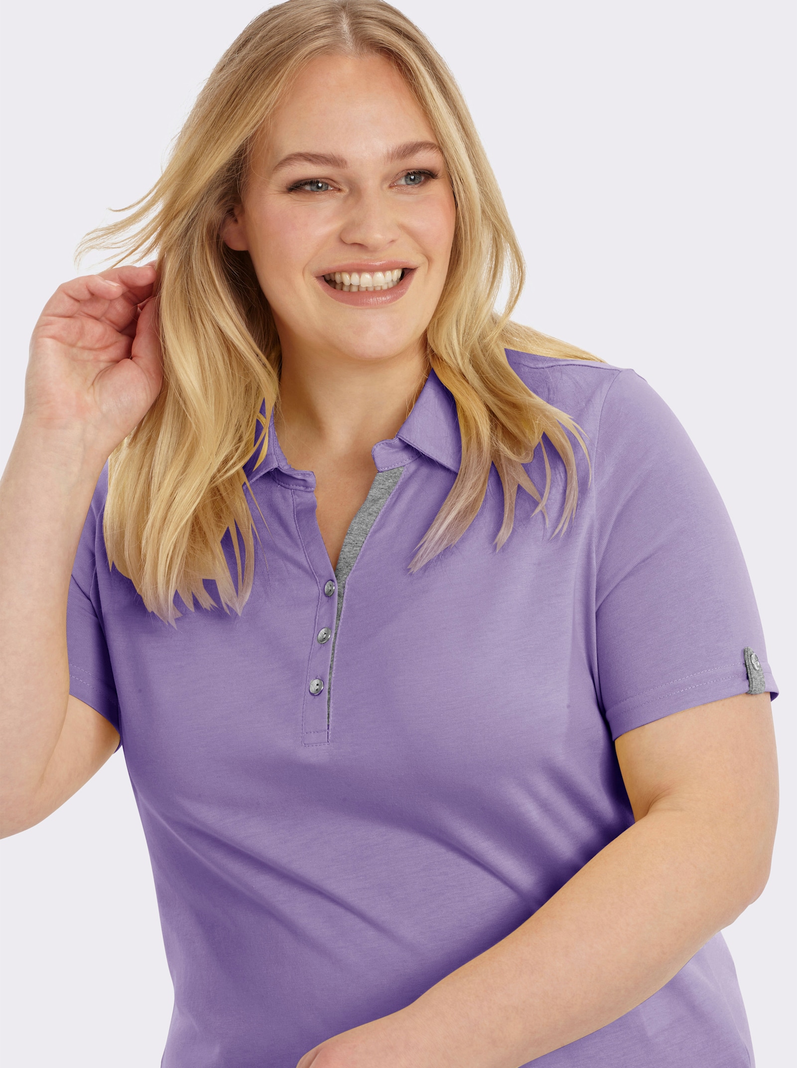 Poloshirt mit Zierriegel - flieder