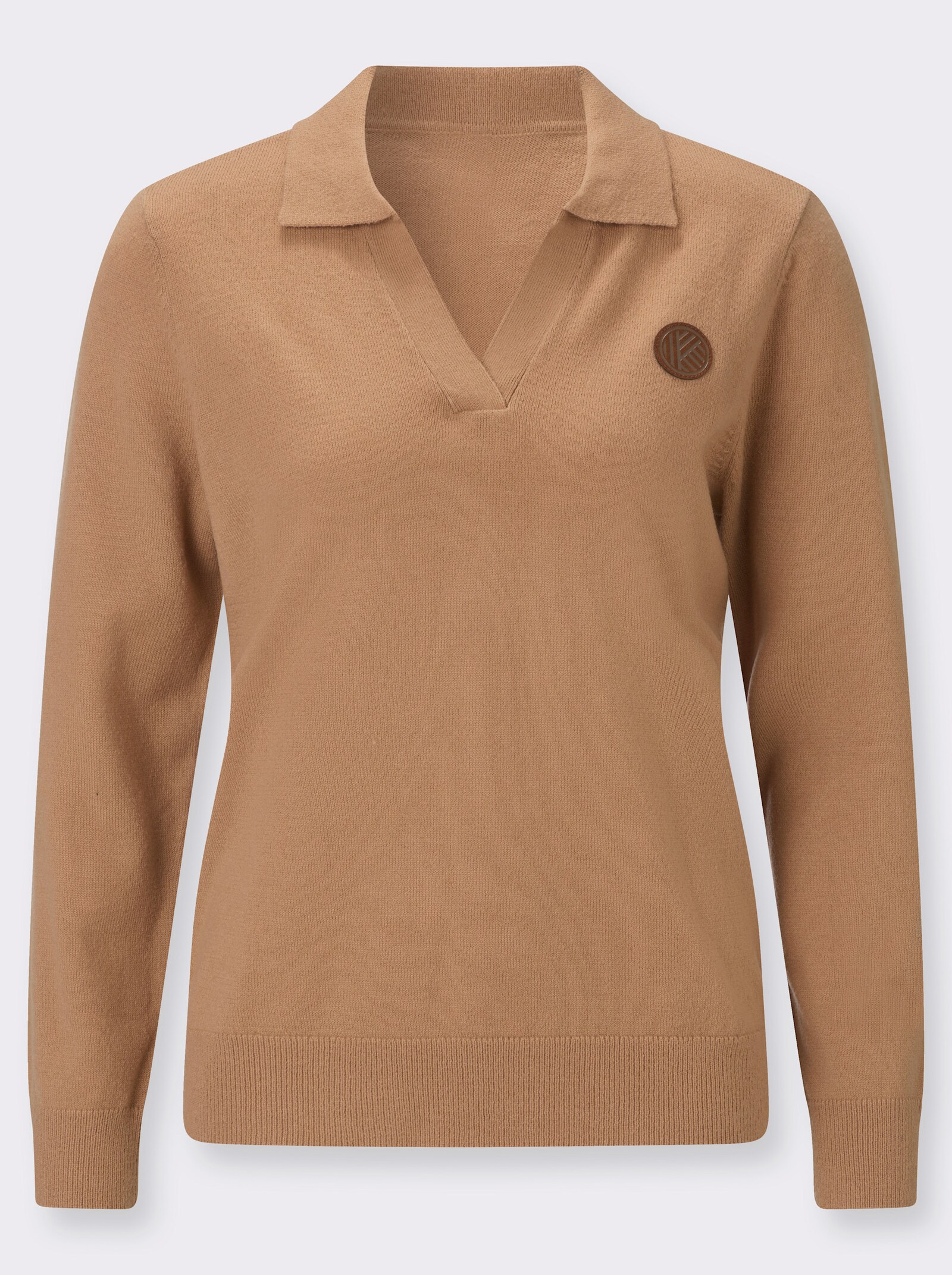 Polopullover mit offenem V-Ausschnitt - camel