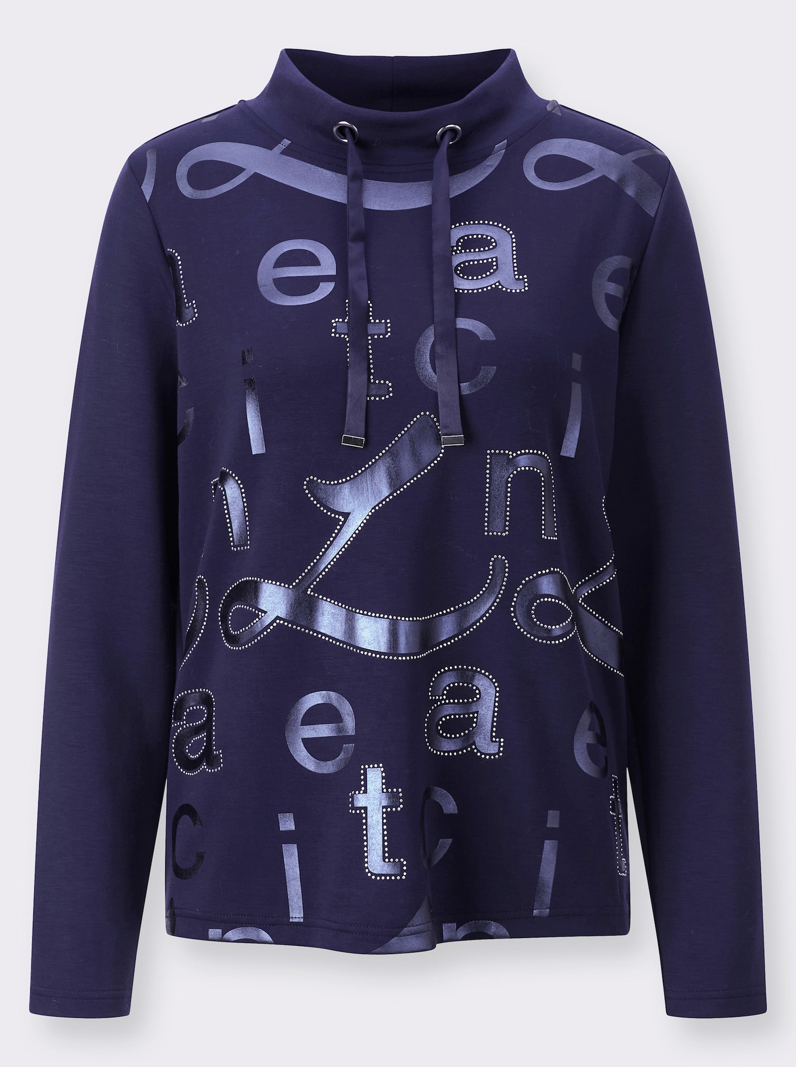Langarmshirt mit Glitzersteinchen - marine-bedruckt