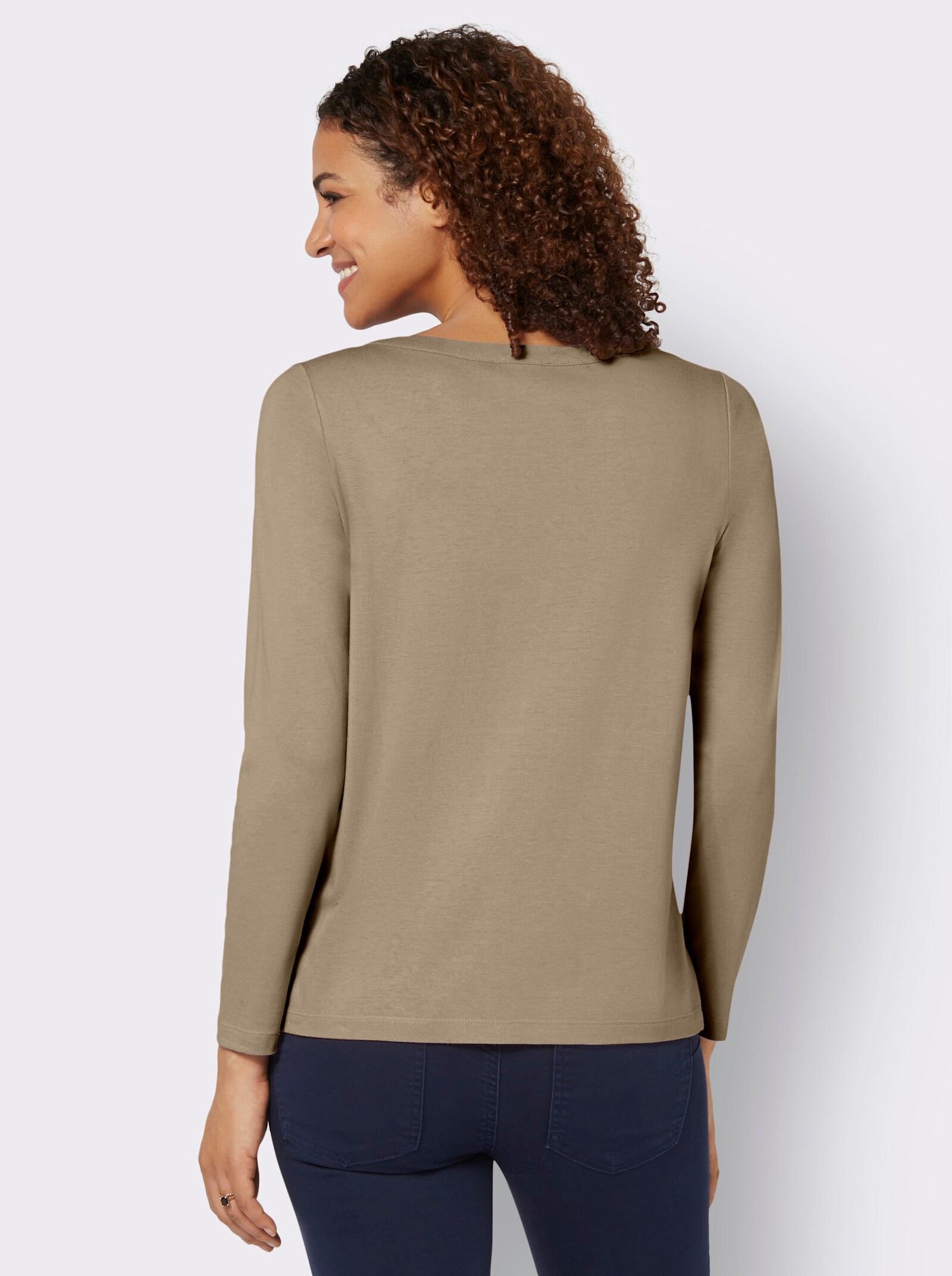 Langarmshirt mit Zierknöpfen - sesam