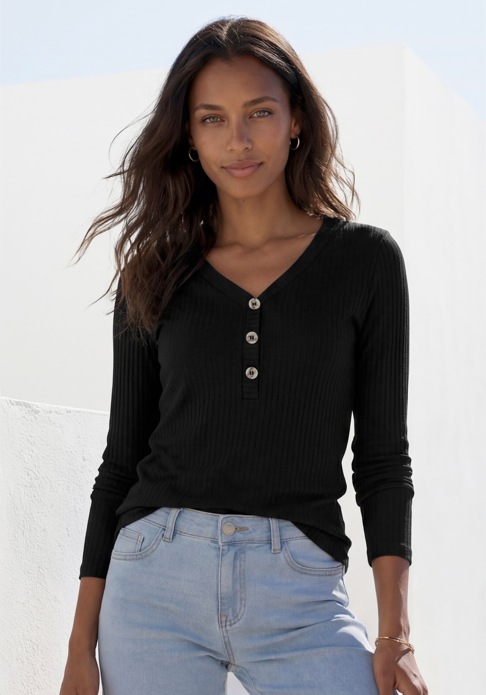 LASCANA Shirt met lange mouwen - zwart