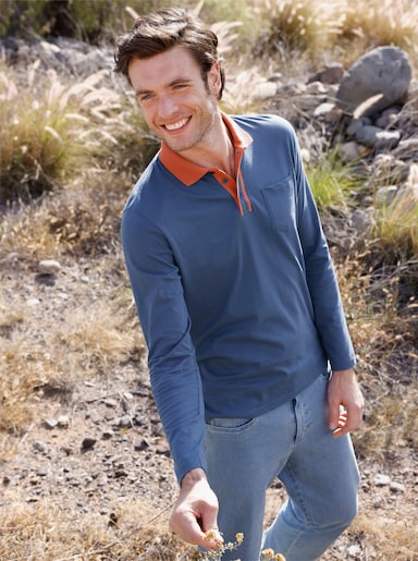 Catamaran Langarm-Poloshirt - jeansblau