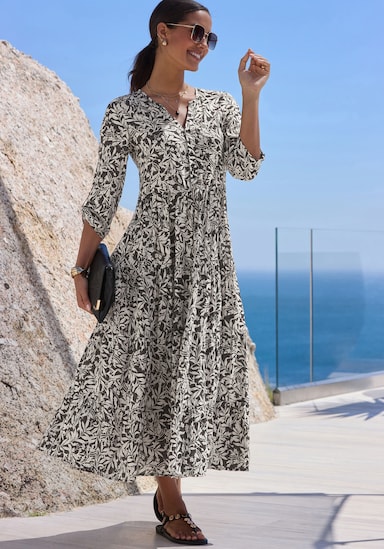 LASCANA Maxikleid - schwarz-creme bedruckt