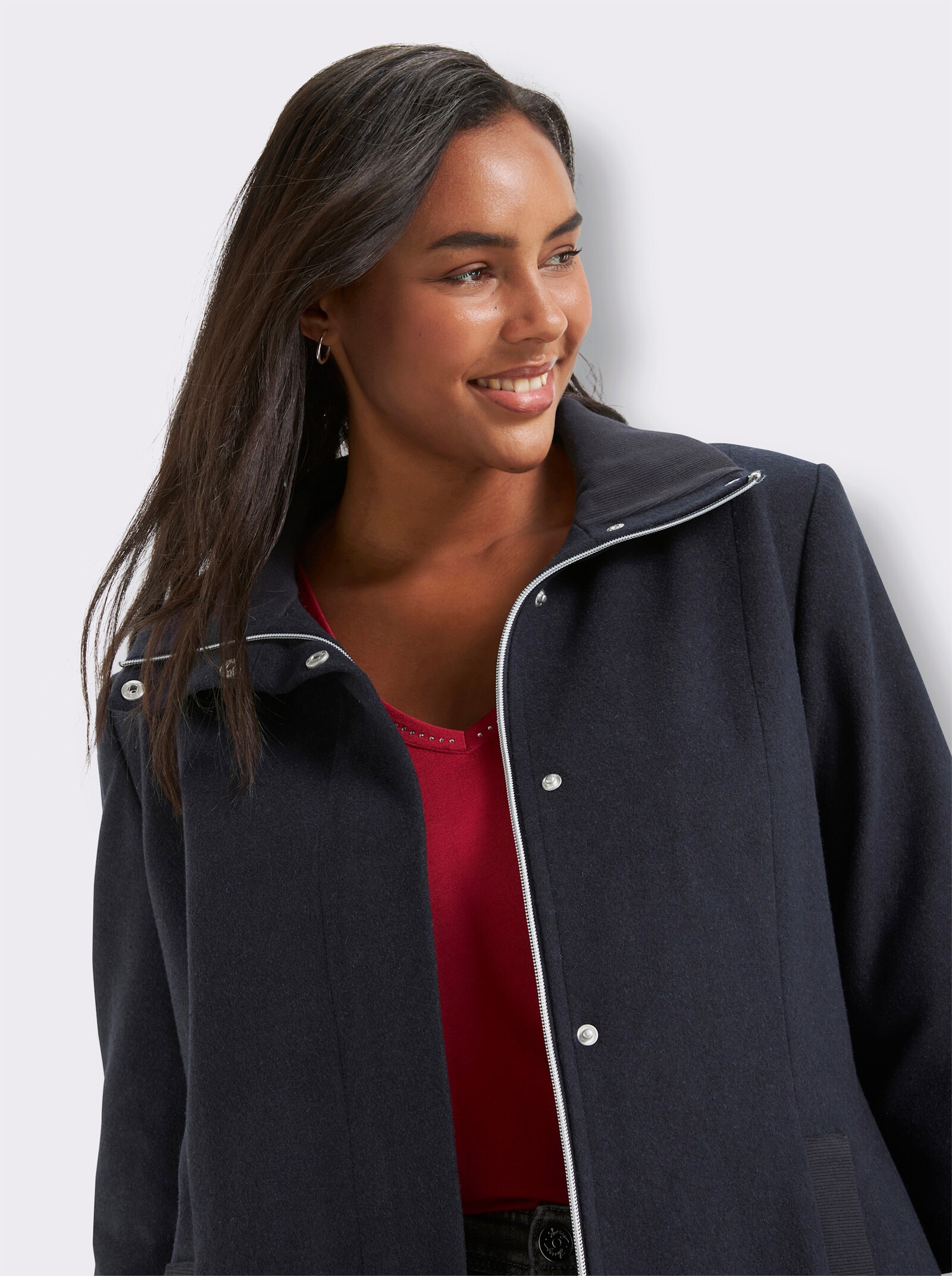 sheego Wolljacke mit Rippstrick-Ärmelbündchen - tiefblau