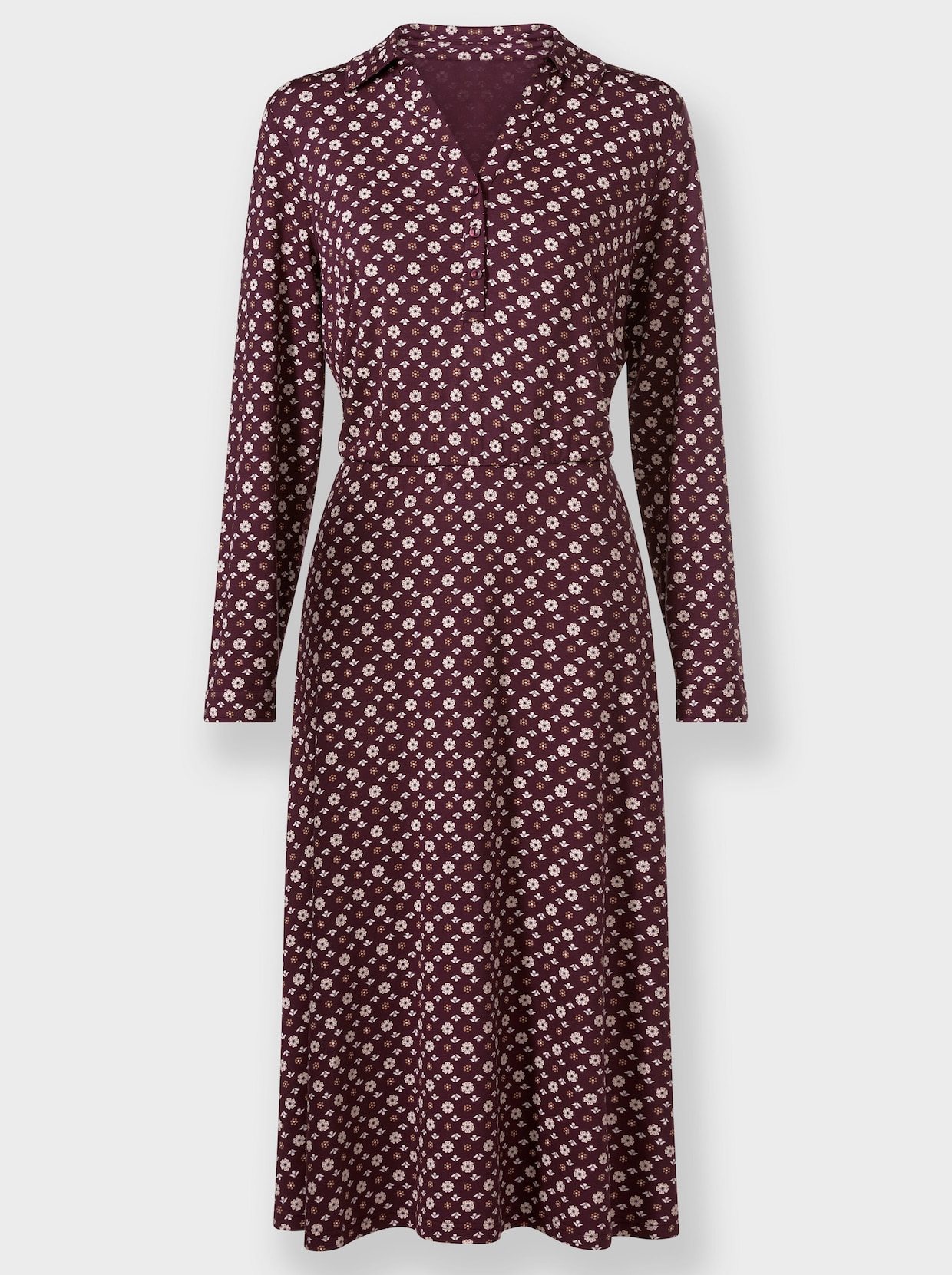 Jerseykleid im Mille-fleurs-Dessin - burgund-ecru-bedruckt