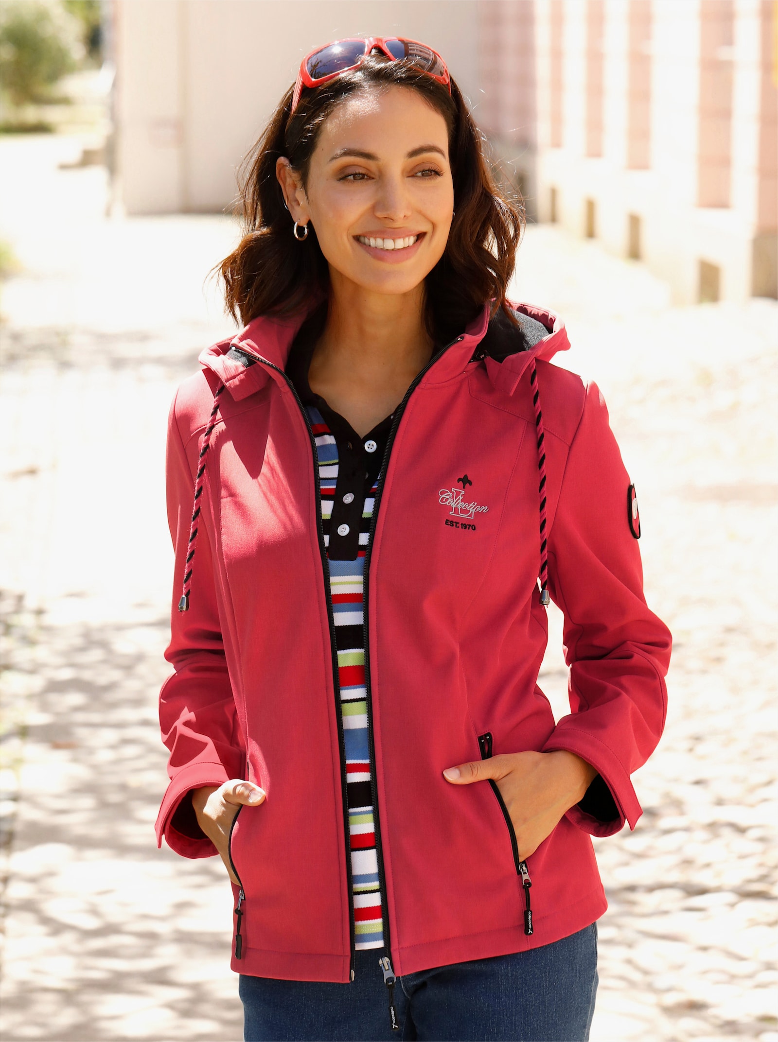 Softshelljacke mit Fleece gefüttert - erdbeere-weiß-meliert