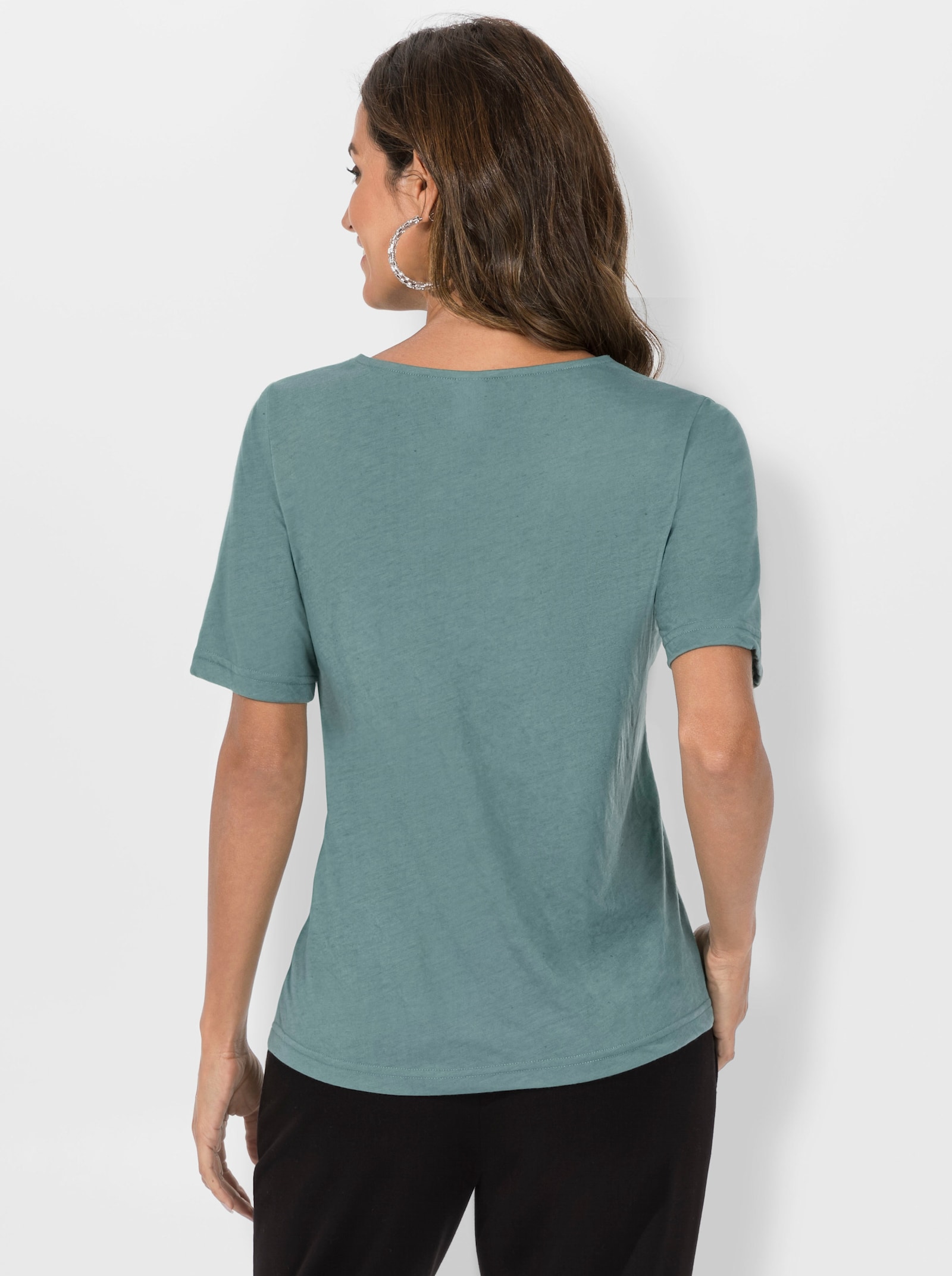 Kurzarmshirt mit floralen Cut-Outs - jade