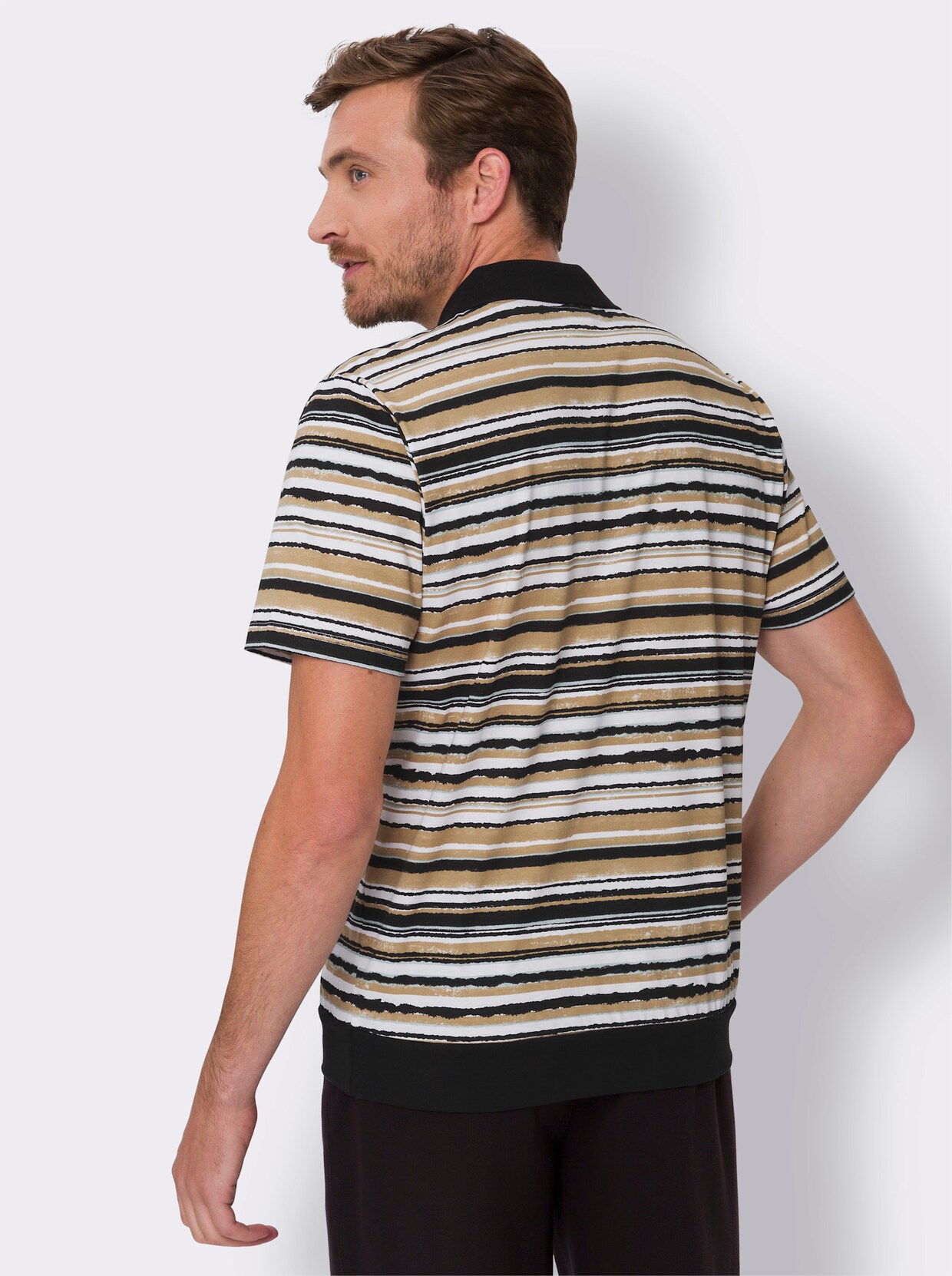 Kurzarm-Poloshirt - schwarz-camel-bedruckt