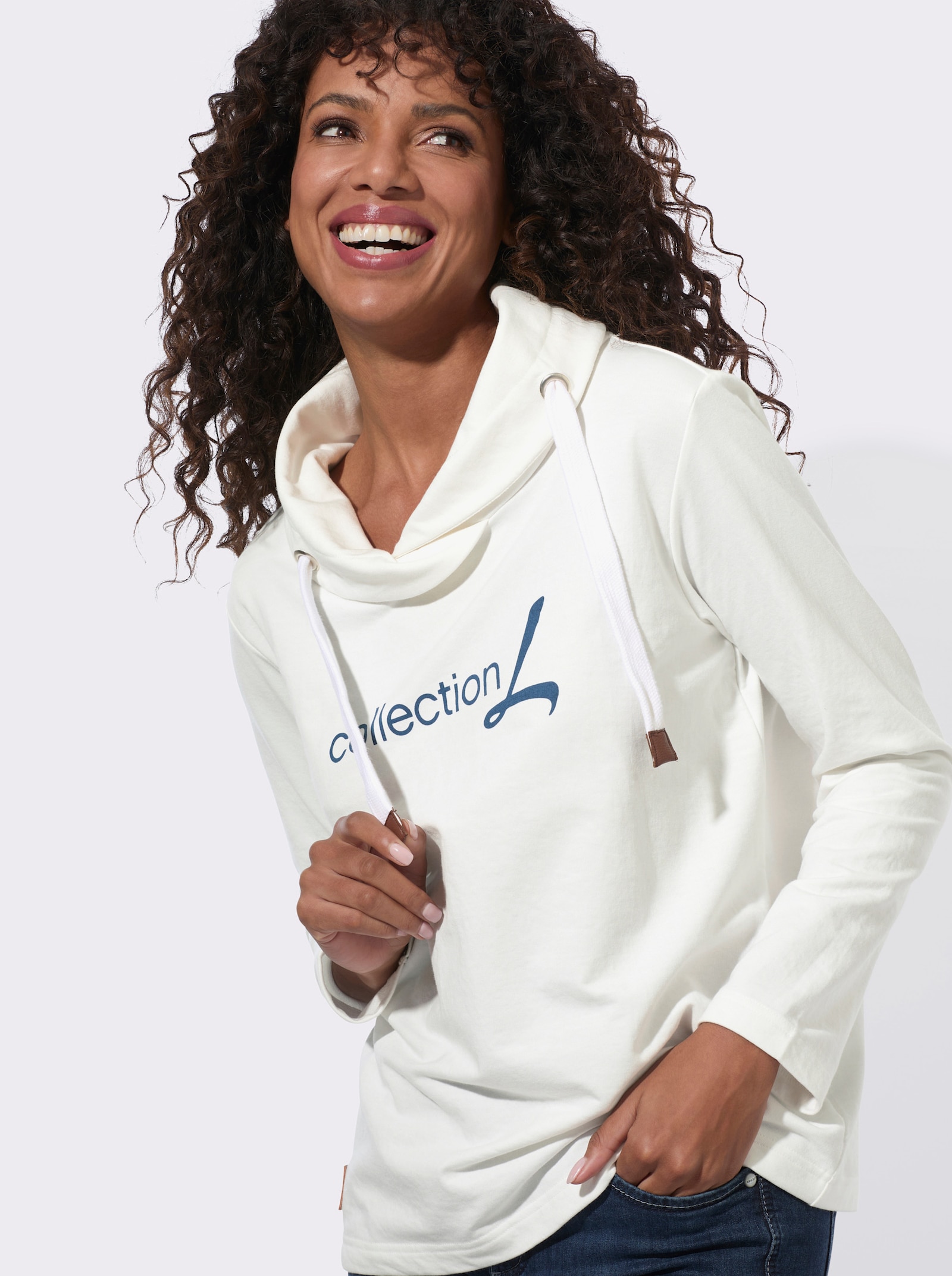 Sweatshirt mit Schriftzug im Vorderteil - ecru