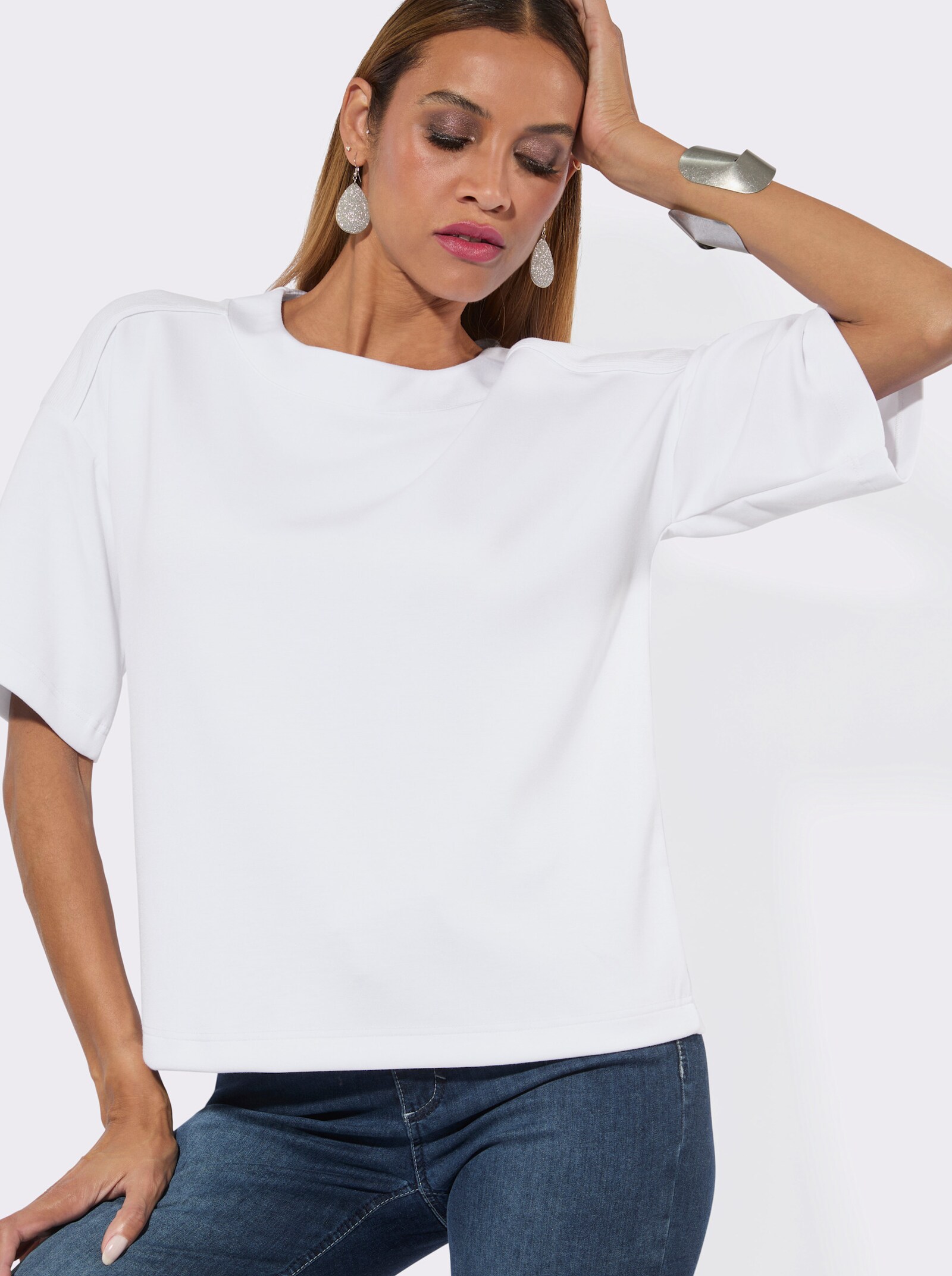 Sweatshirt mit Druck hinten - weiß-jeansblau-bedruckt