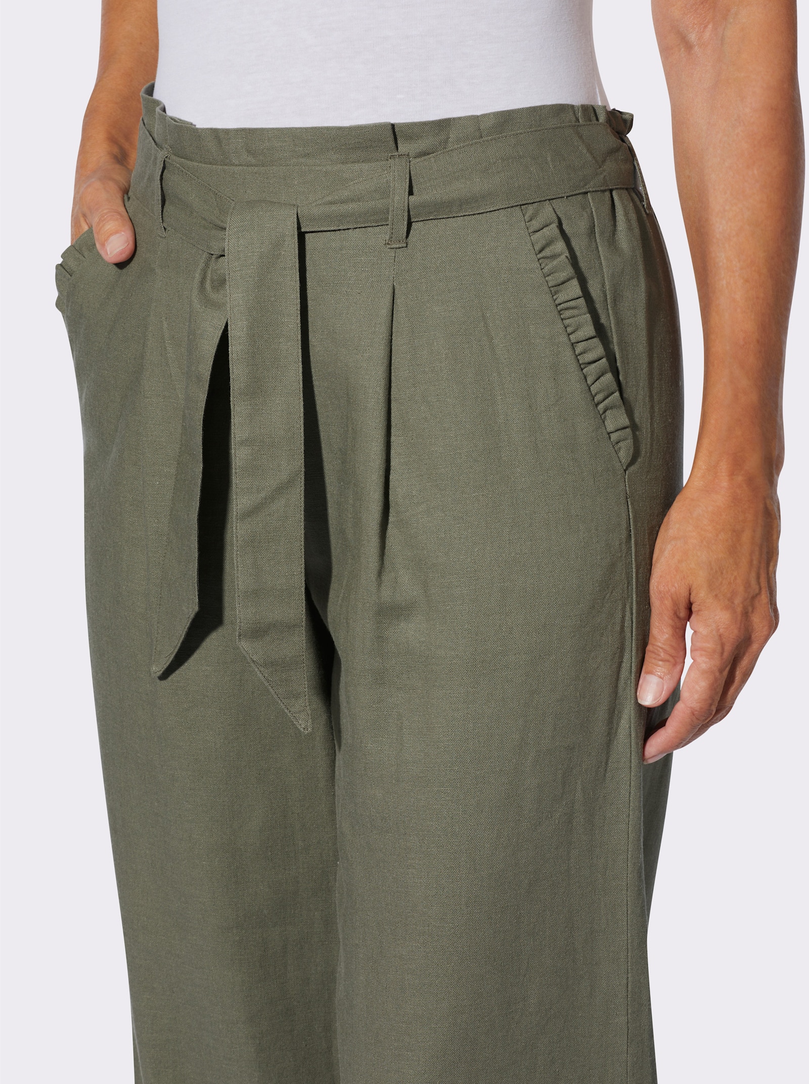 Schlupfhose mit Bindegürtel - khaki