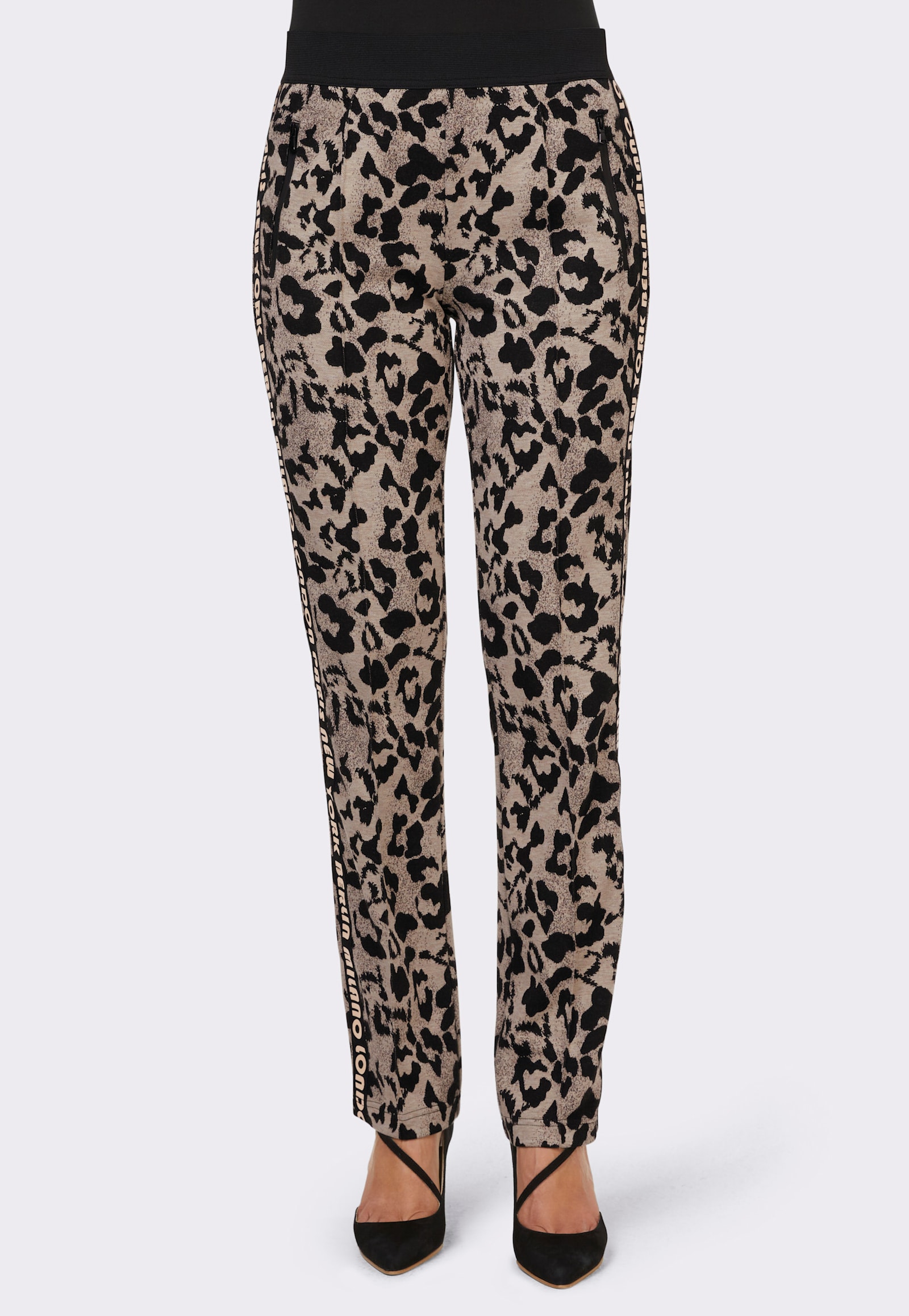 heine Jerseybroek in dierendessin - zwart/camel gedessineerd