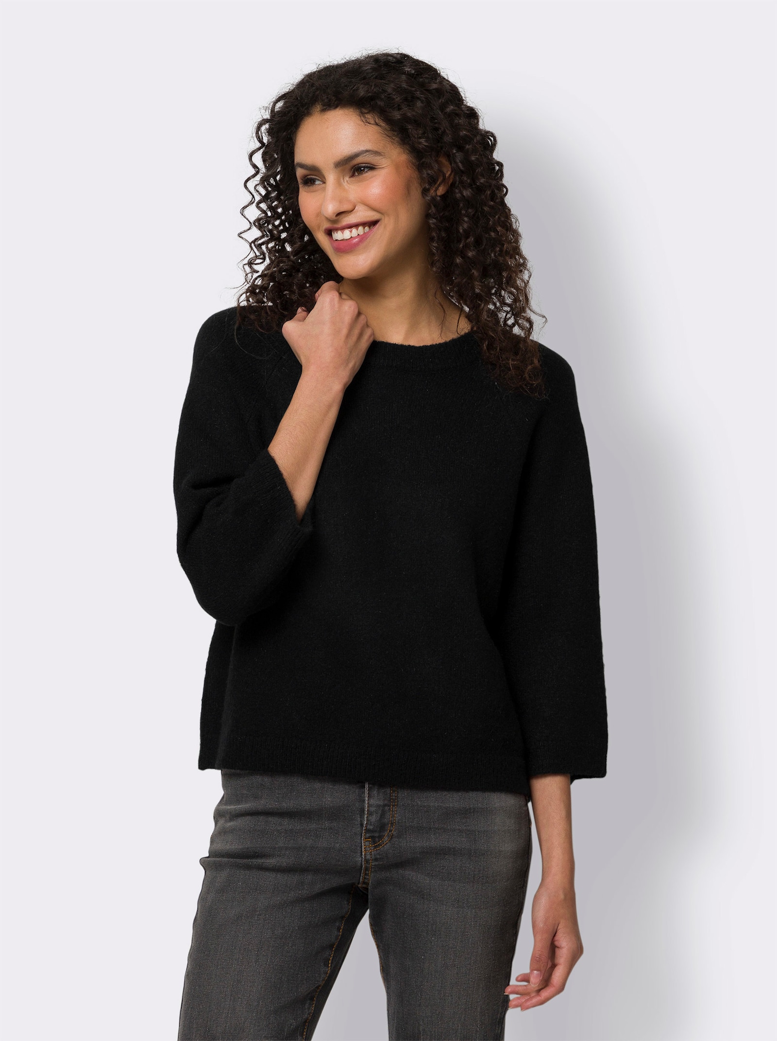 heine 3/4 Arm-Pullover mit Flauschgarn - schwarz