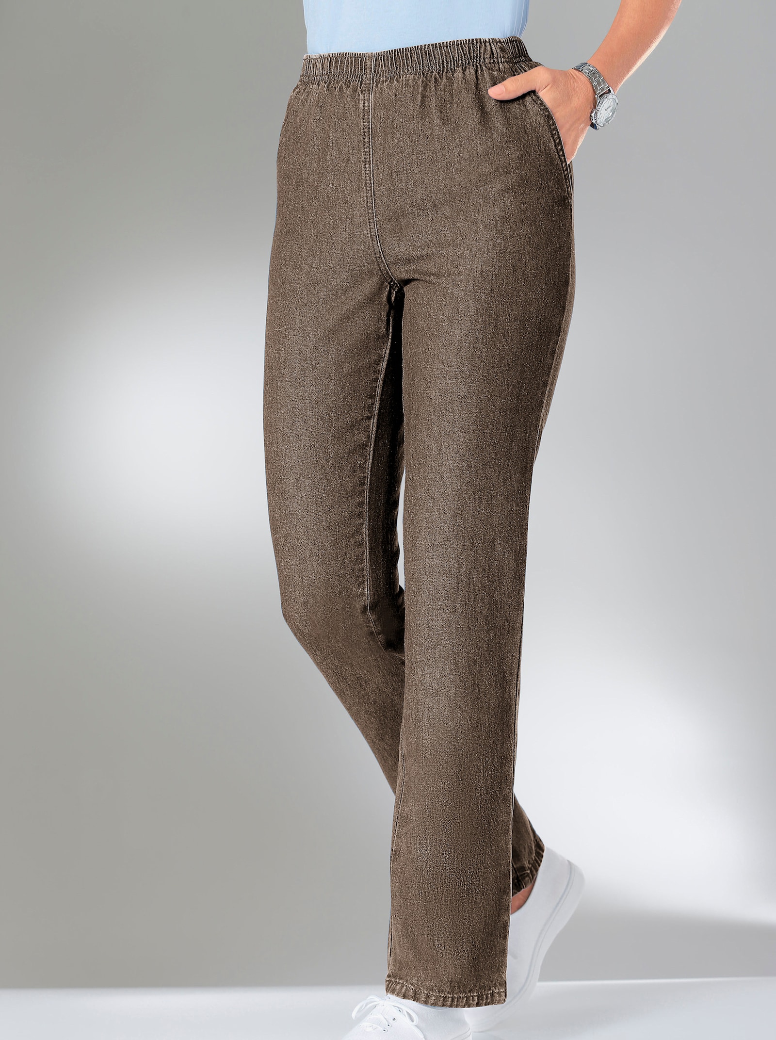 Comfortjeans met twee zijzakken - taupe