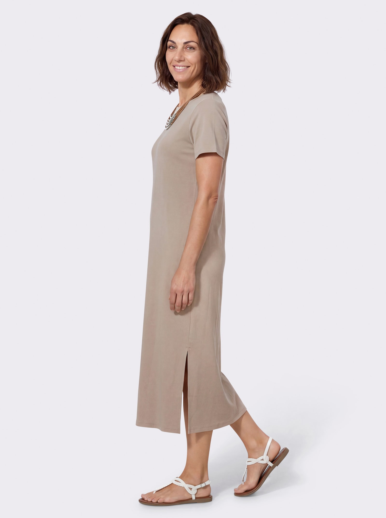 Jerseykleid mit Seitenschlitzen - sesam