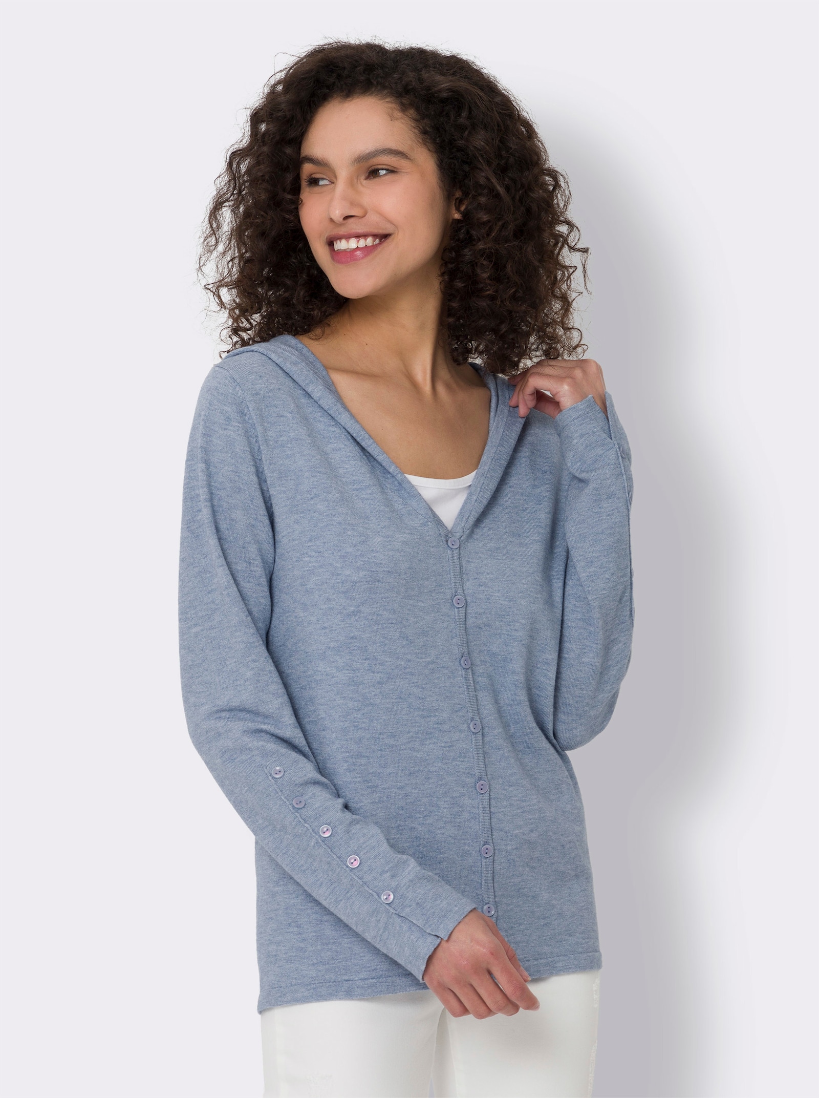 heine Kapuzenstrickjacke in Feinstrick-Qualität - bleu-meliert