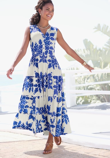 Vivance Maxikleid - creme-blau bedruckt