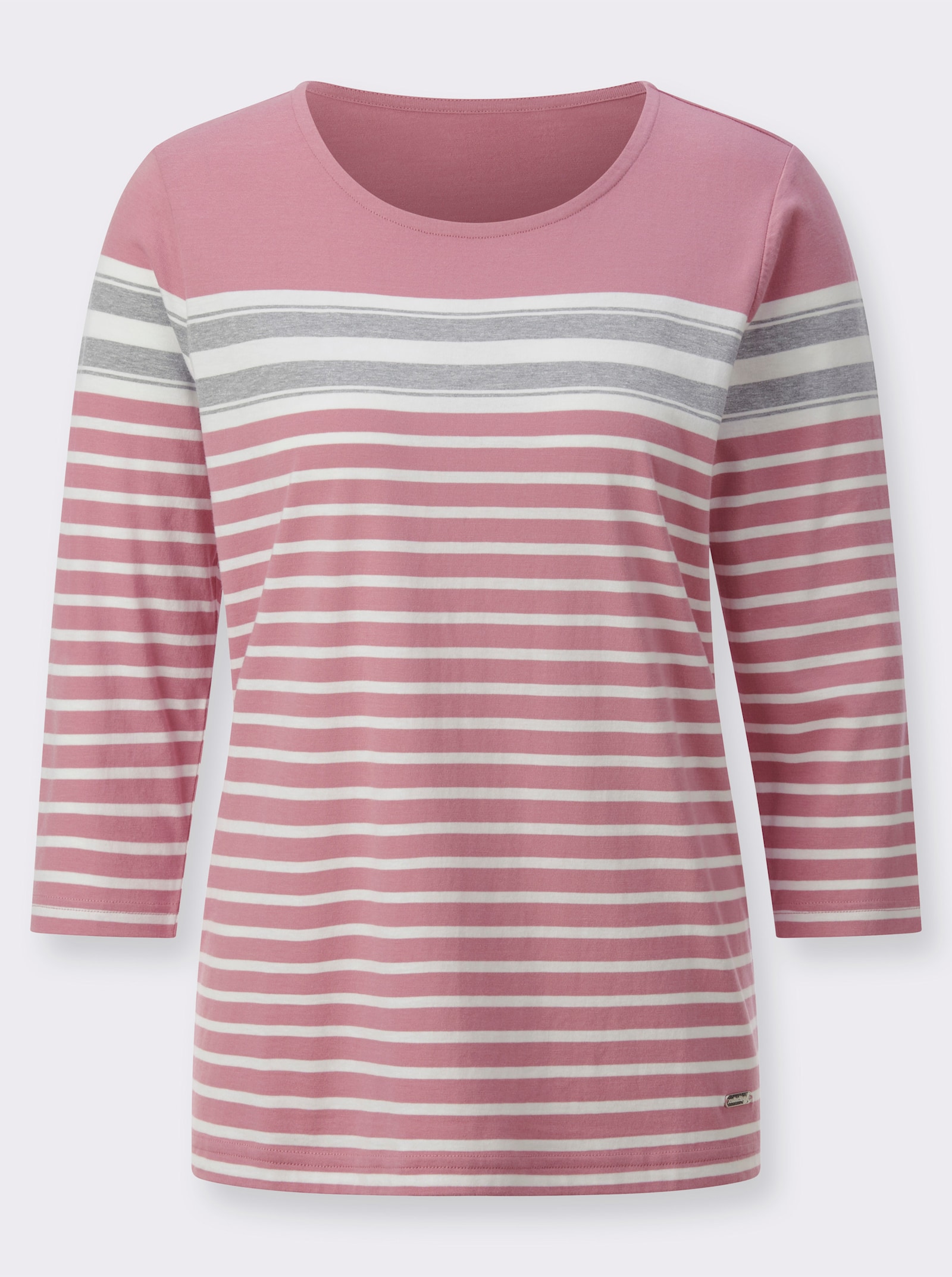 Shirt met ronde hals in streepjesdessin - oudroze/ecru gestreept