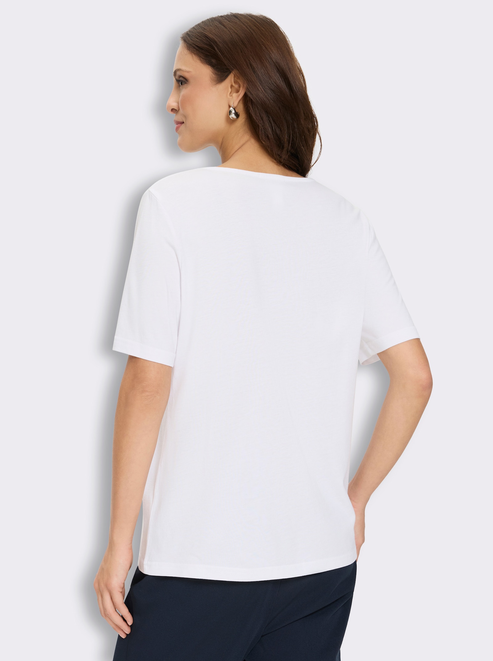 Rundhalsshirt mit Glitzersteinchen-Blüten - weiß