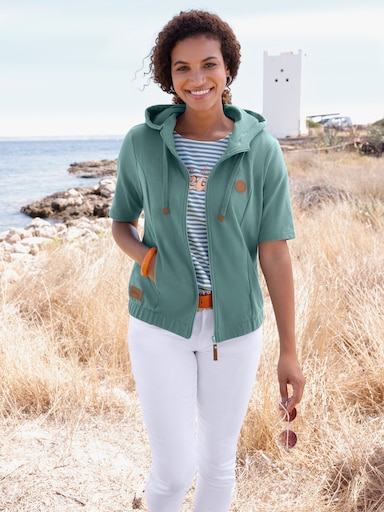 Shirtjacke mit Kapuze und Halbärmeln - jade