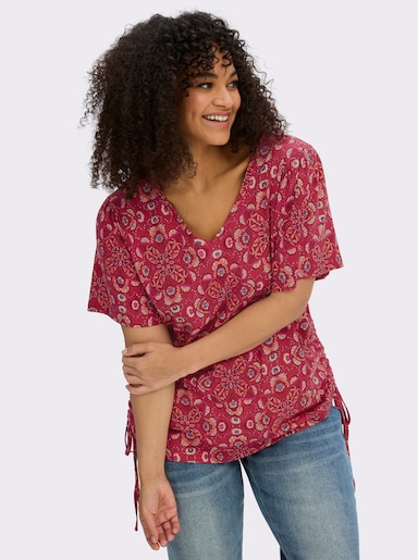 sheego by Joe Browns T-shirt met rimpeling opzij - rood/koraal gedessineerd