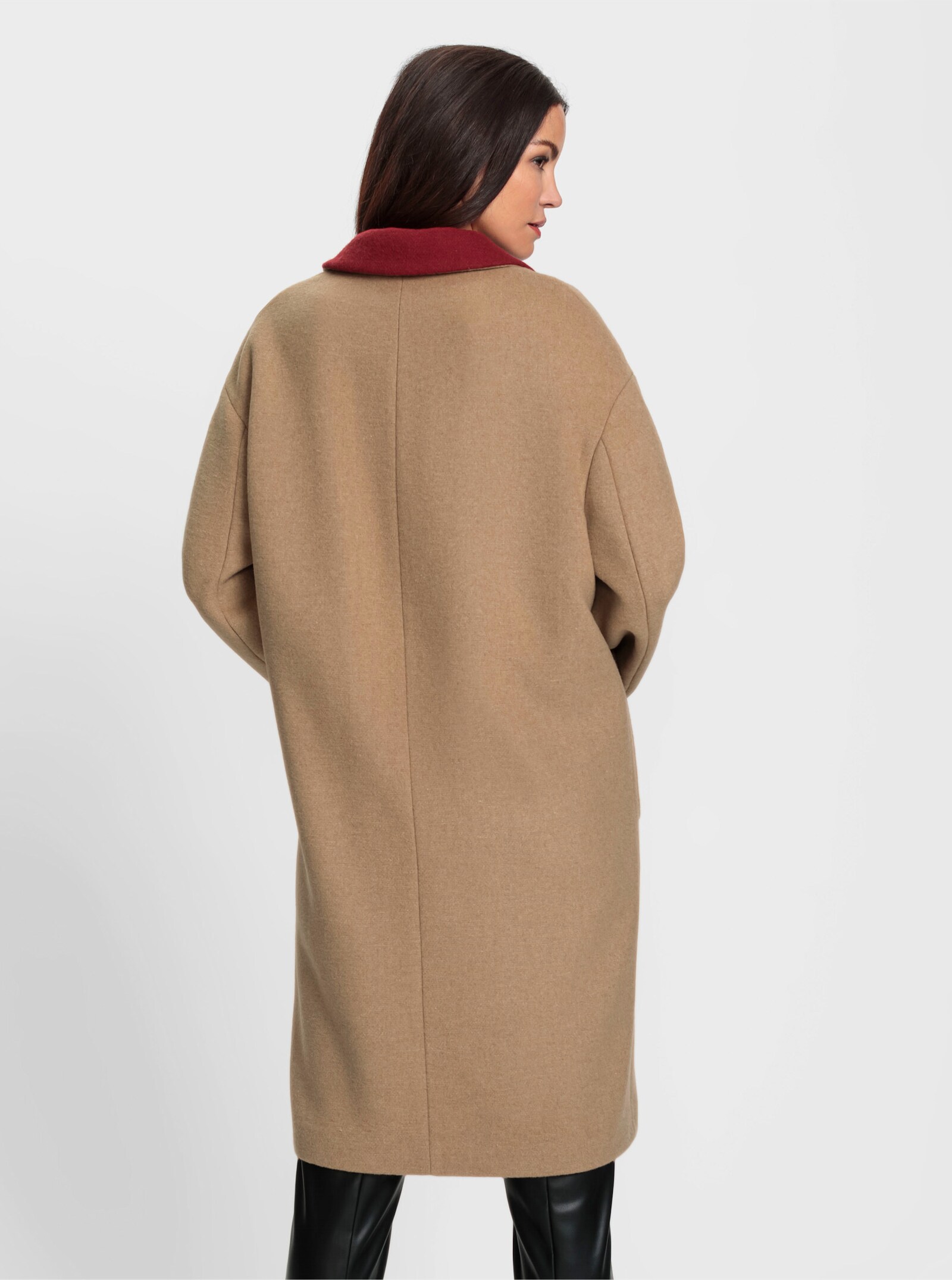 heine Wintermantel mit Kontrast-Details - camel-kirsche