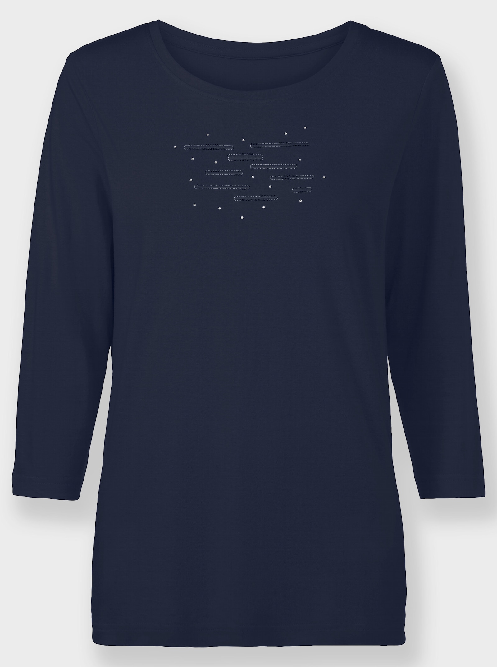 3/4-Arm-Shirt mit Stickerei und Glitzersteinchen - marine